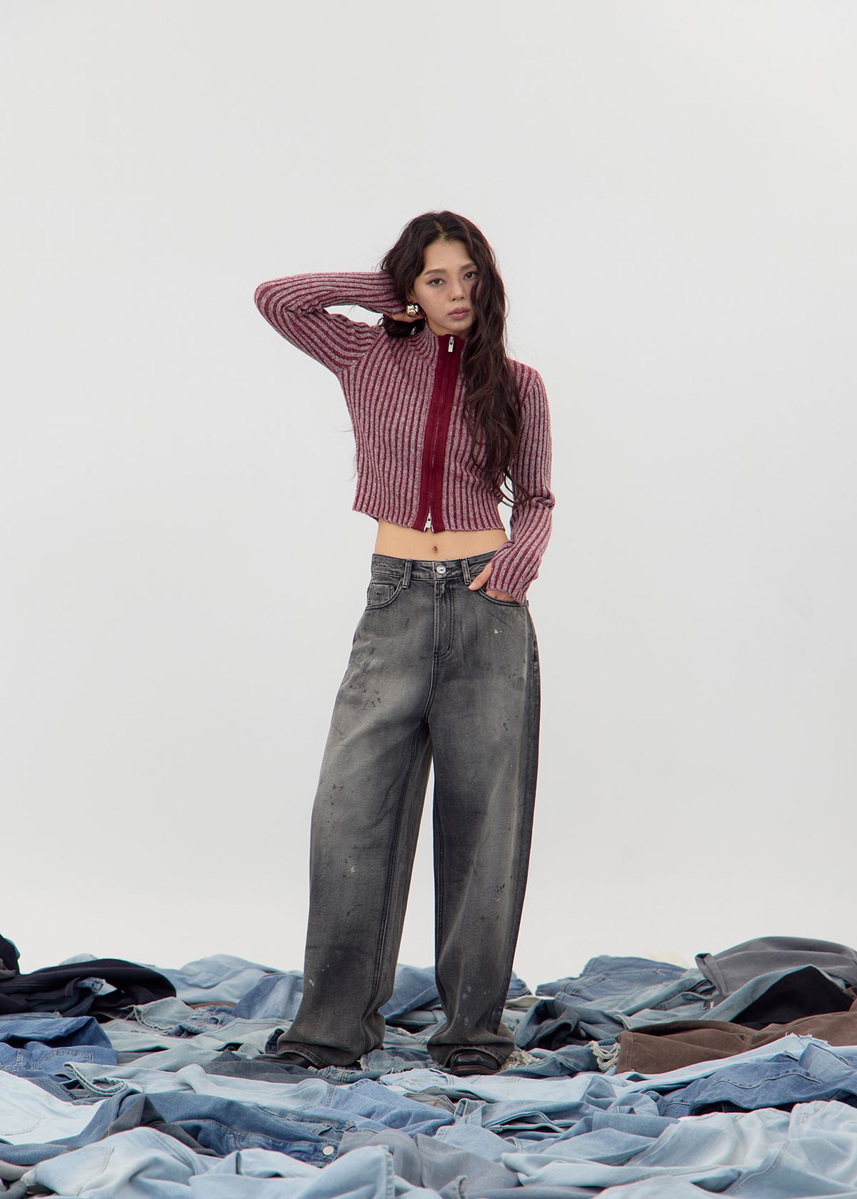 노 엑스트라 터치(NO EXTRA TOUCH) Textured Knit Zp-up (Bloody Red) / 25FWKC001RE