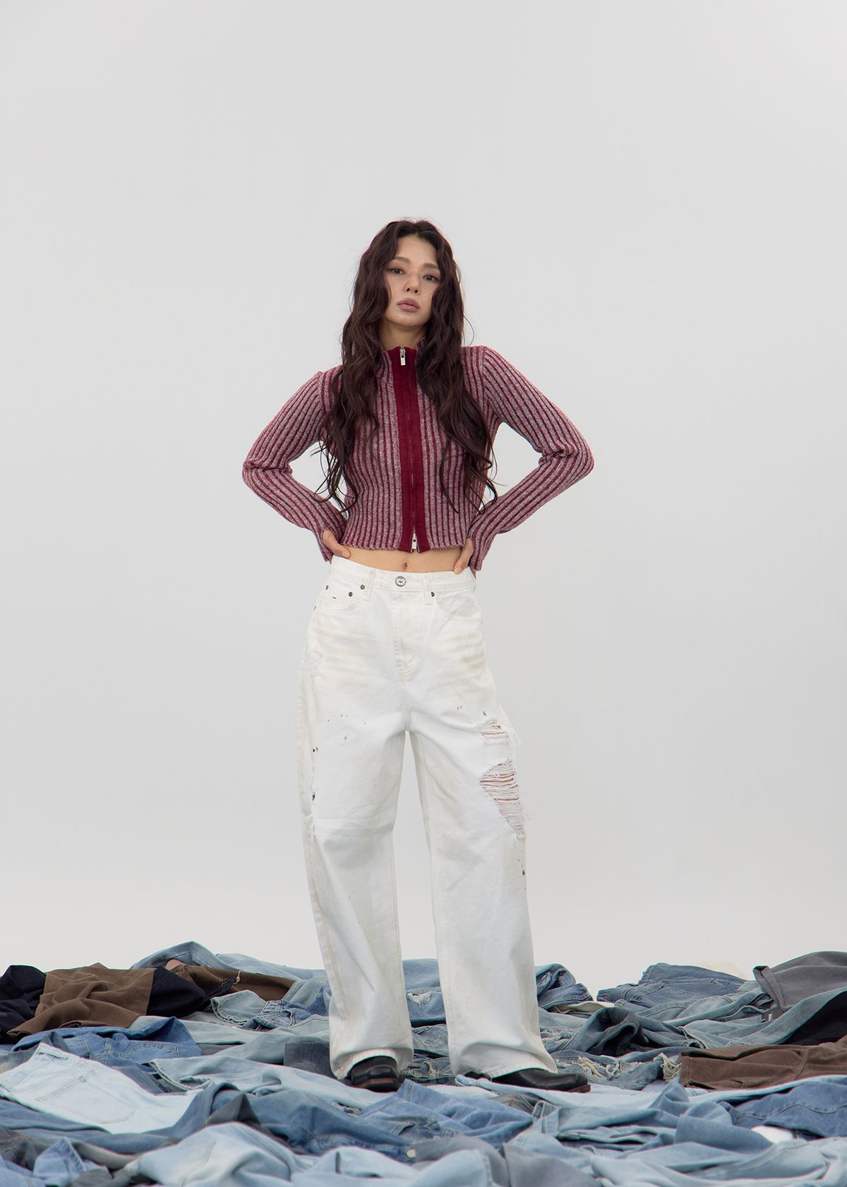 노 엑스트라 터치(NO EXTRA TOUCH) Textured Knit Zp-up (Bloody Red) / 25FWKC001RE