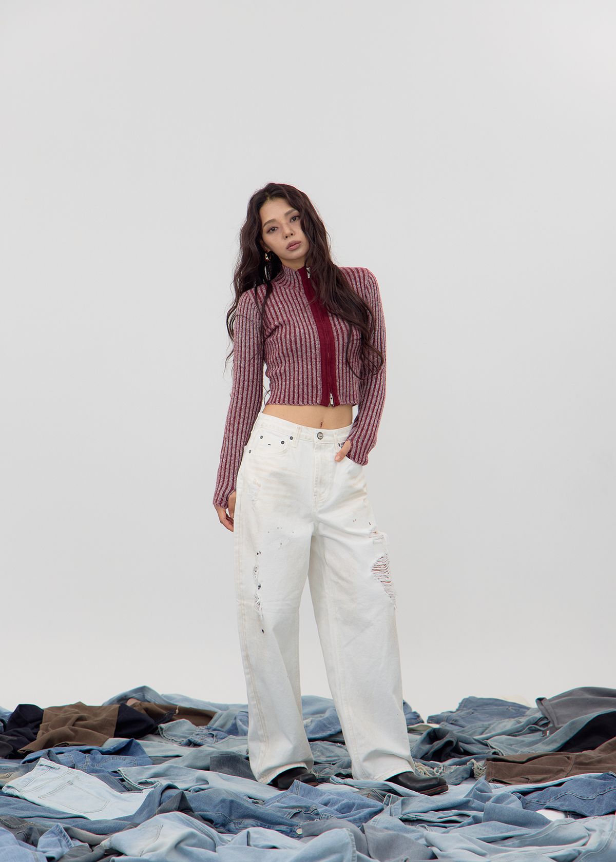노 엑스트라 터치(NO EXTRA TOUCH) Textured Knit Zp-up (Bloody Red) / 25FWKC001RE