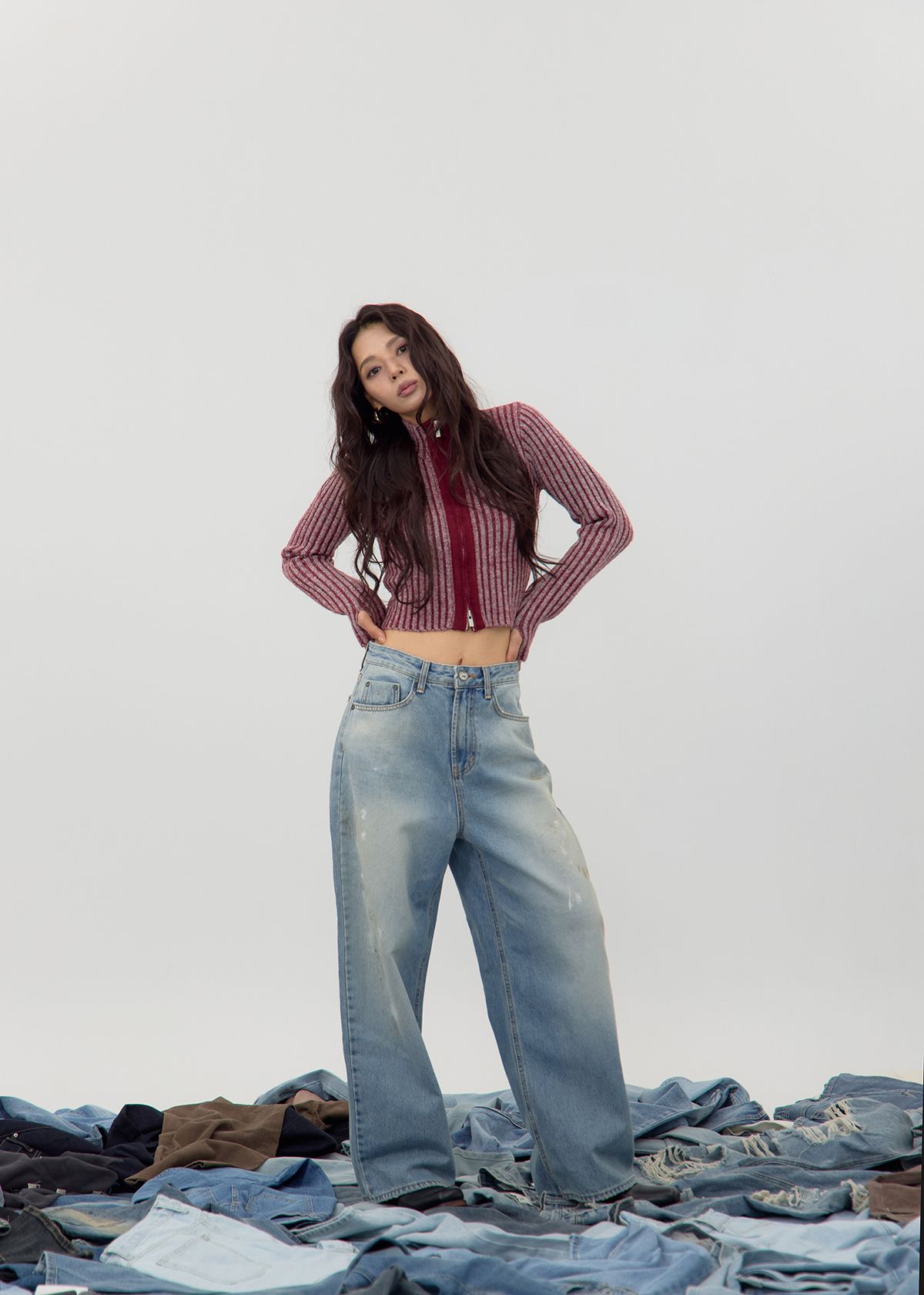 노 엑스트라 터치(NO EXTRA TOUCH) Textured Knit Zp-up (Bloody Red) / 25FWKC001RE