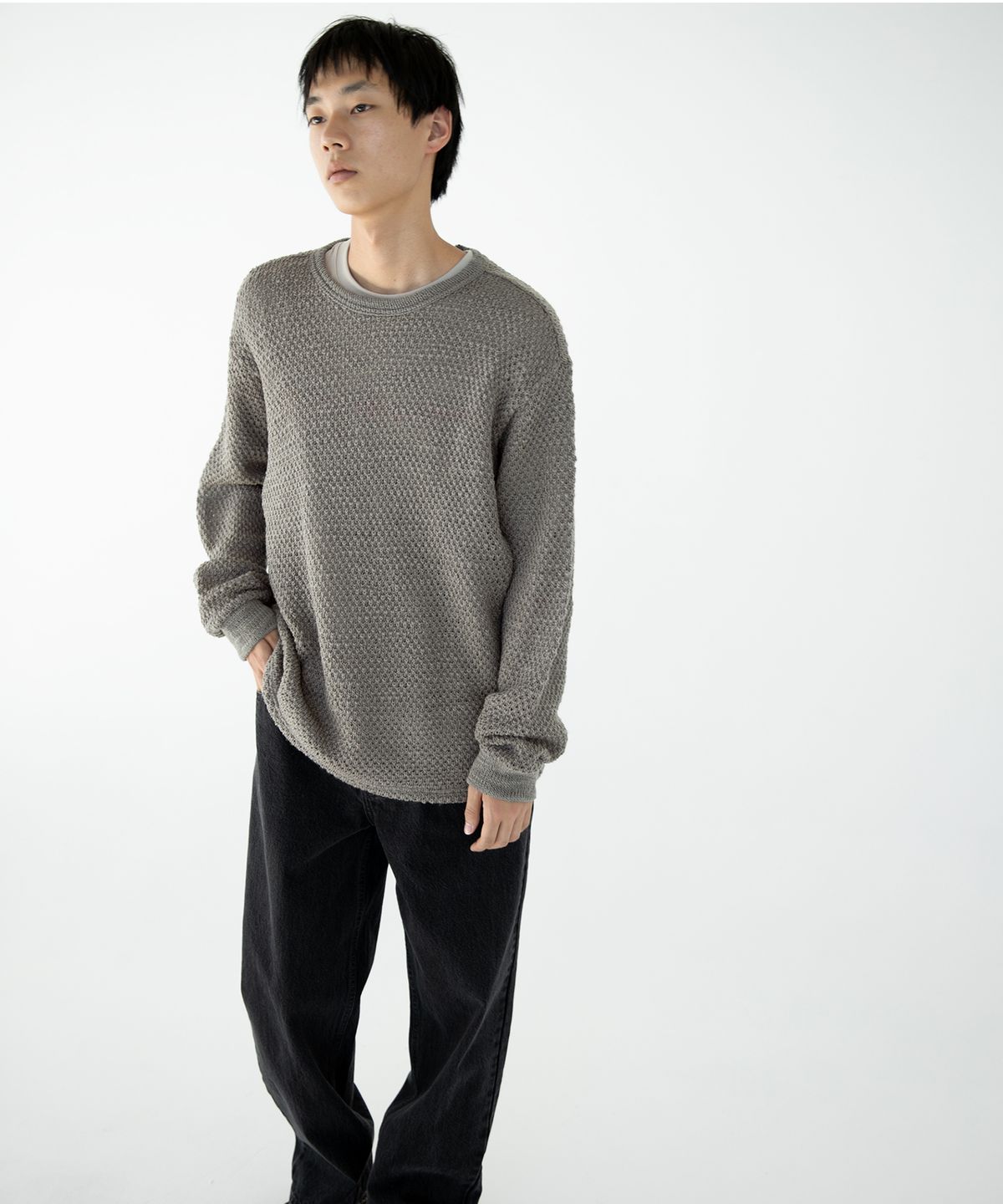 디스이즈네버댓(THISISNEVERTHAT) Wool Crochet Knit L/S Crew Beige