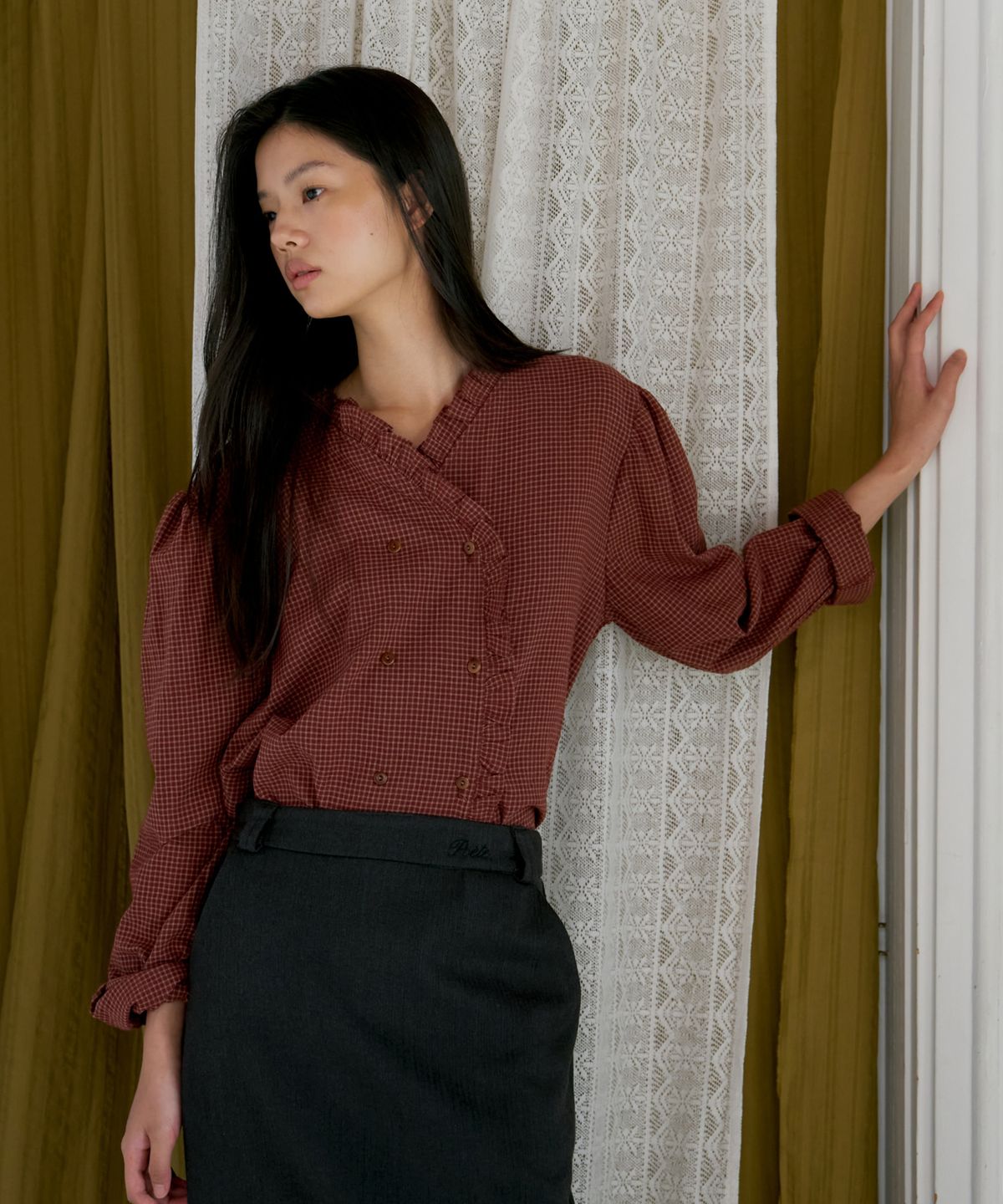 포에트서울(POETSEOUL) double button check blouse_wine