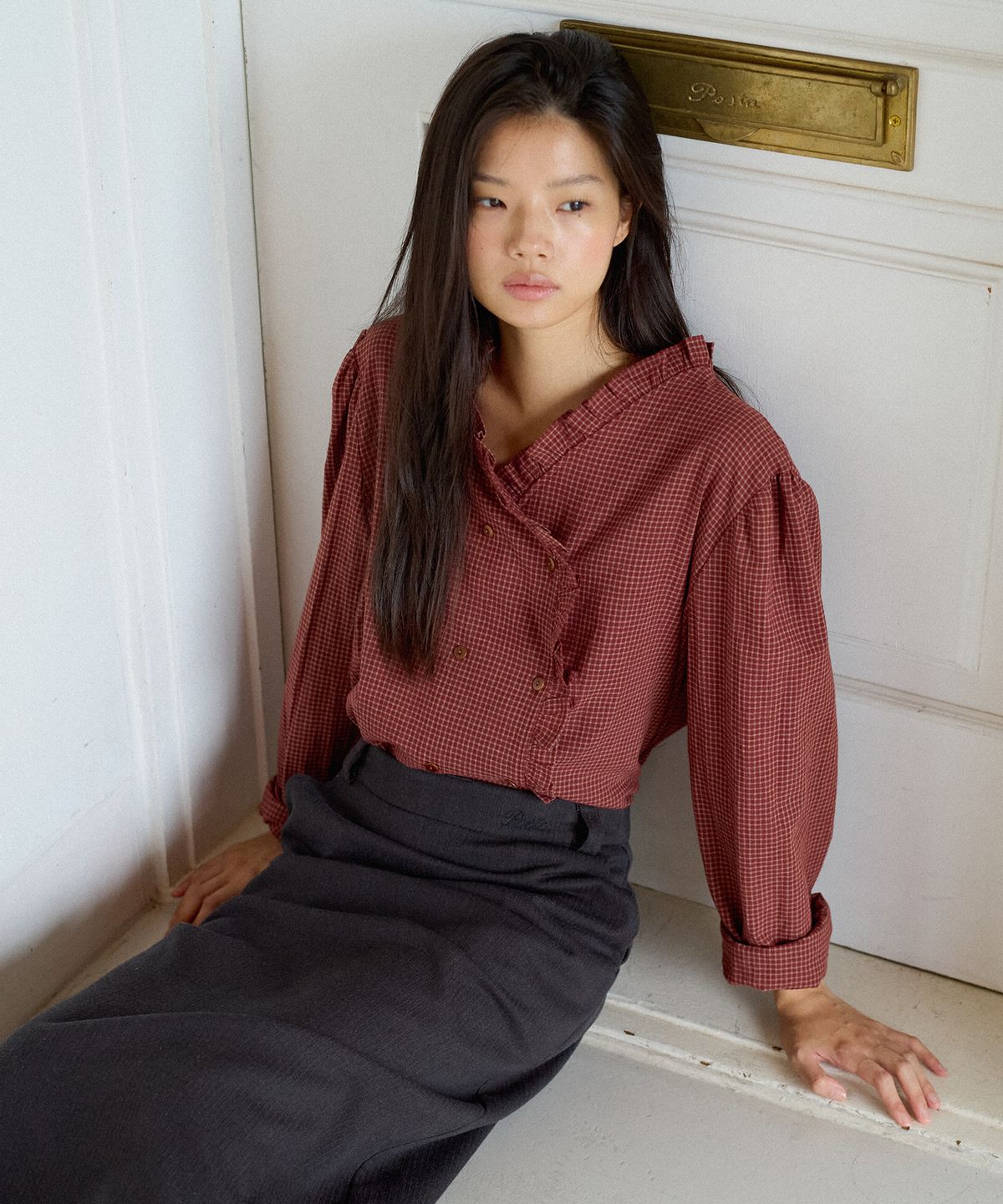 포에트서울(POETSEOUL) double button check blouse_wine