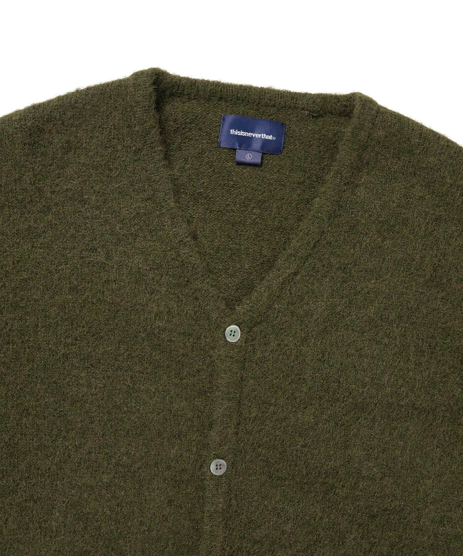 MUSINSA | thisisneverthat Hairy Knit Cardigan Olive Green
