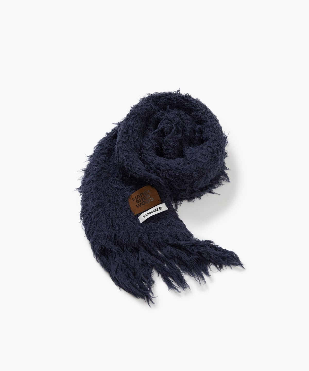마지셔우드(MARGESHERWOOD) PUPPY TOUCH FRINGE MUFFLER_navy