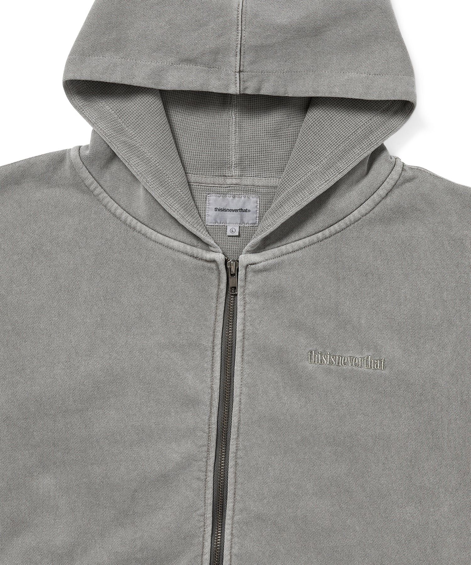 MUSINSA公式 | thisisneverthat Waffle Lined Zip Up Hoodie Dark Grey