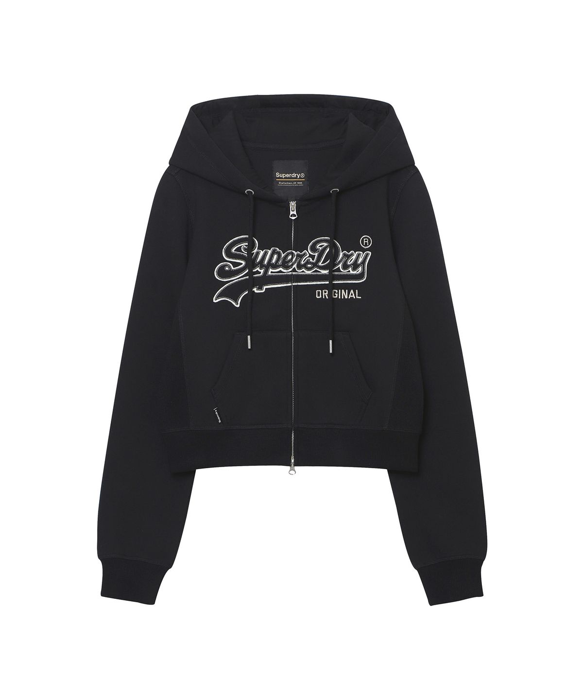 슈퍼드라이(SUPERDRY) W 빈티지 로고 투웨이 후드집업 블랙