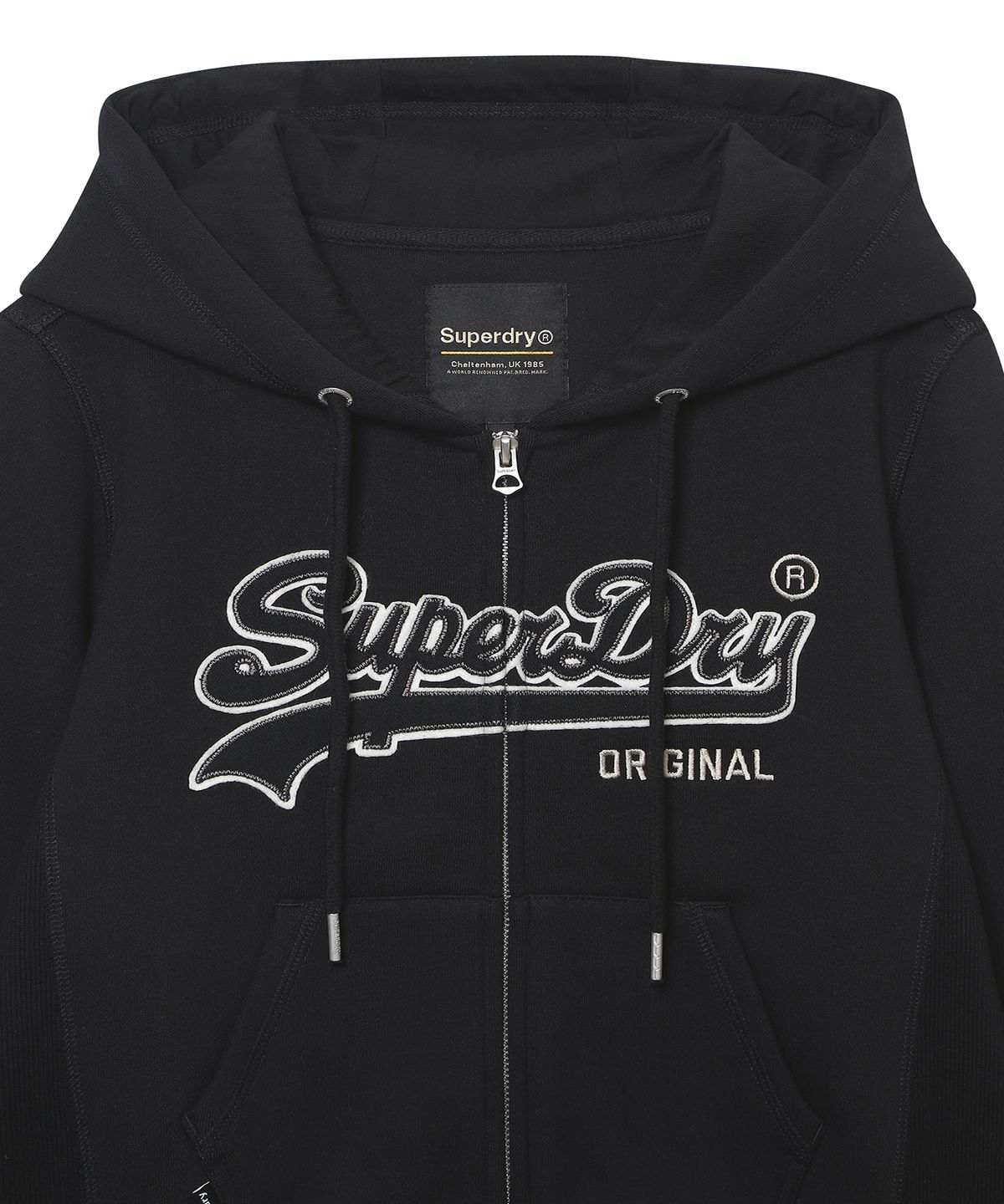 슈퍼드라이(SUPERDRY) W 빈티지 로고 투웨이 후드집업 블랙