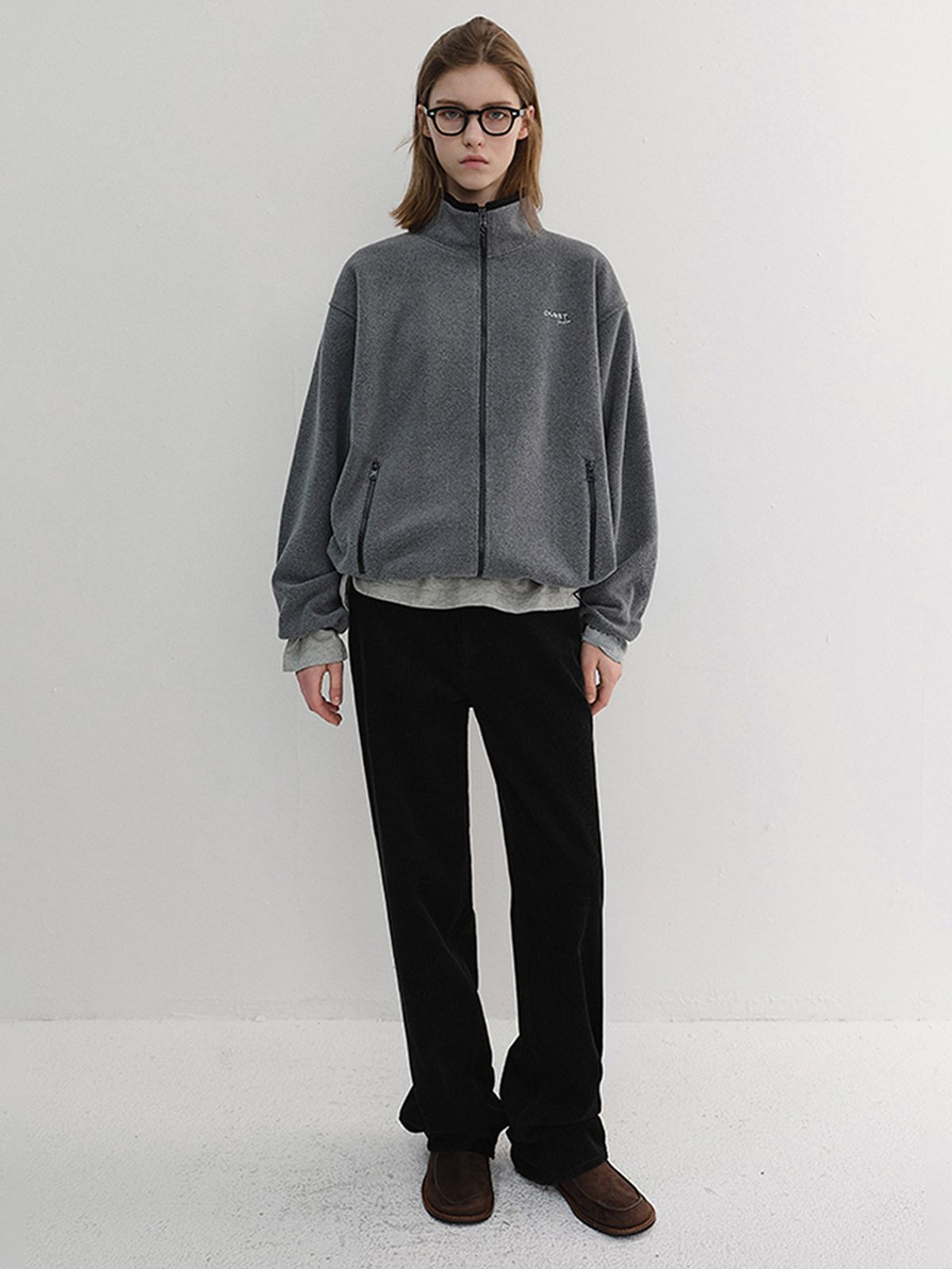 던스트(DUNST) UNISEX ZIP-UP FLEECE SWEATSHIRT_UDJU6D135_CHARCOAL GREY