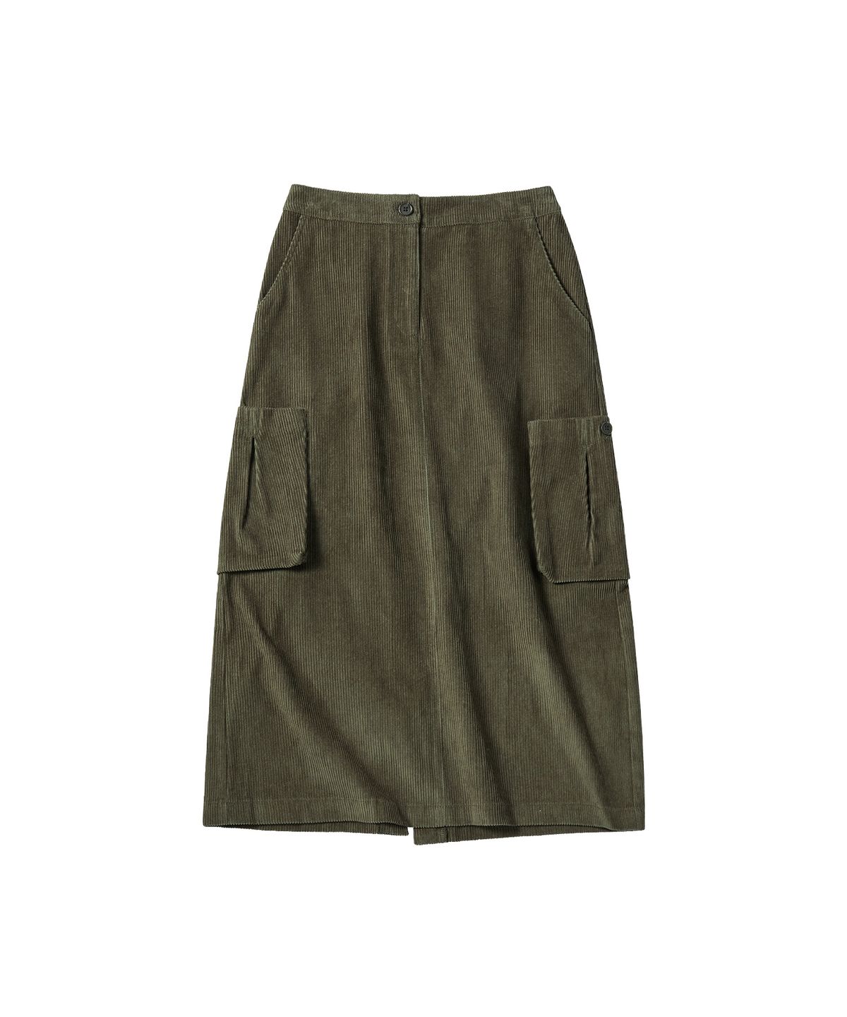 꼬모니노즈(COMONINOZ) W POCKET MIDI-SKIRT [KHAKI]