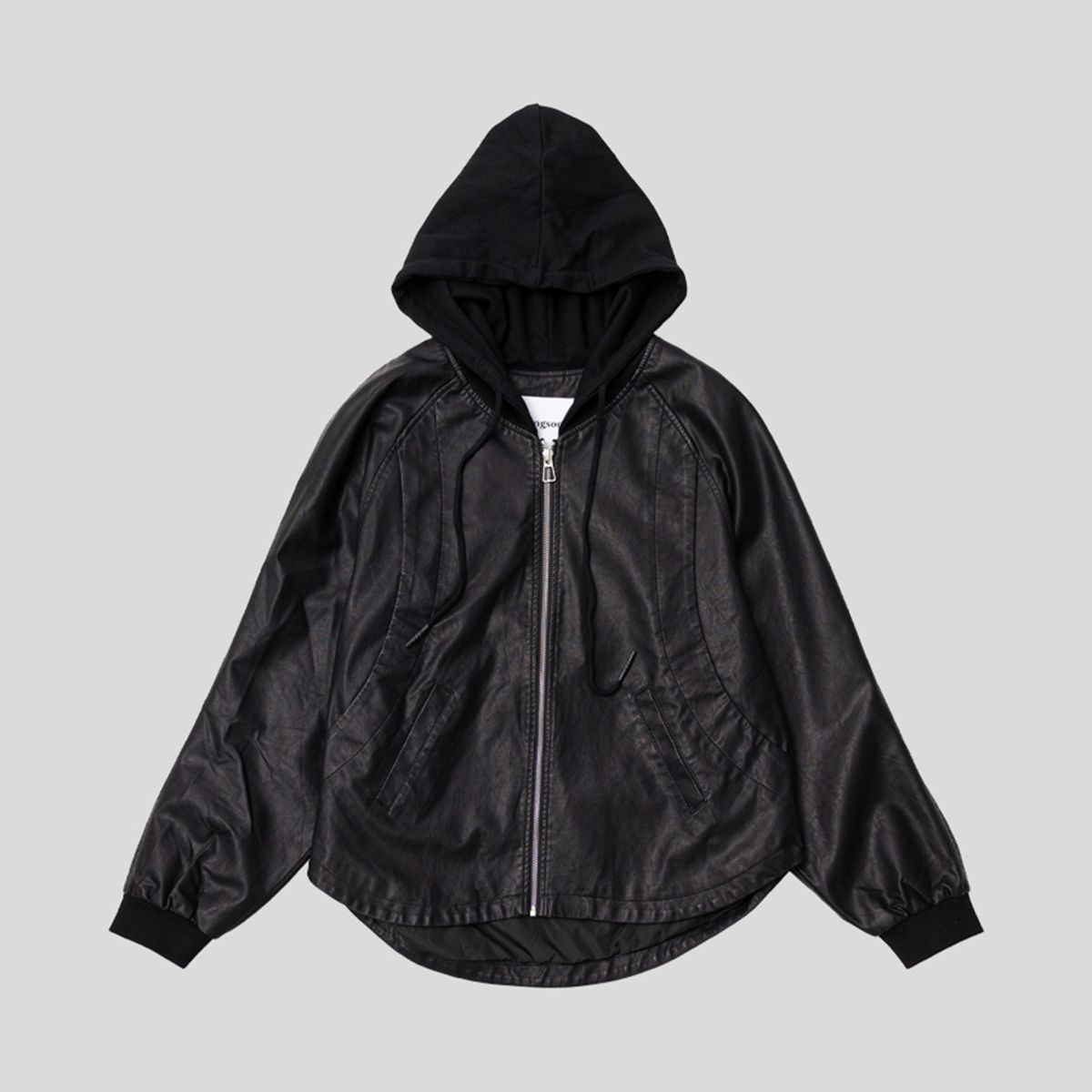 랭썬(LANGSON) LS_Hoodie leather jacket_BLACK