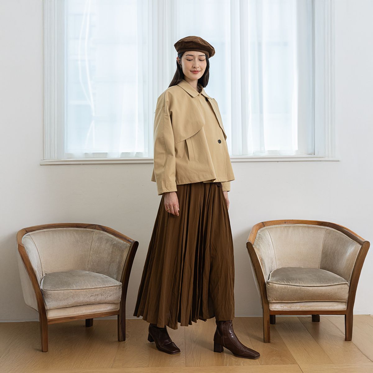 랭썬(LANGSON) LS_Cape-style jacket_BEIGE