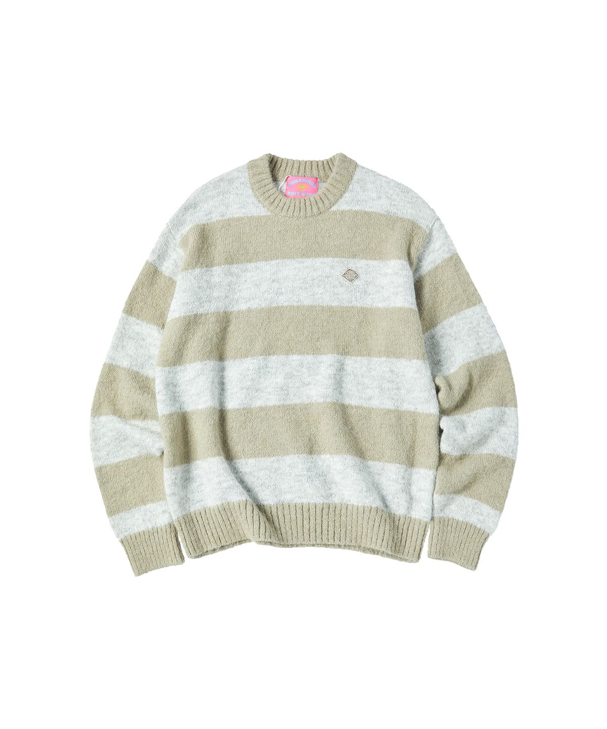 꼬모니노즈(COMONINOZ) HAIRY STRIPE PULLOVER [KHAKI]