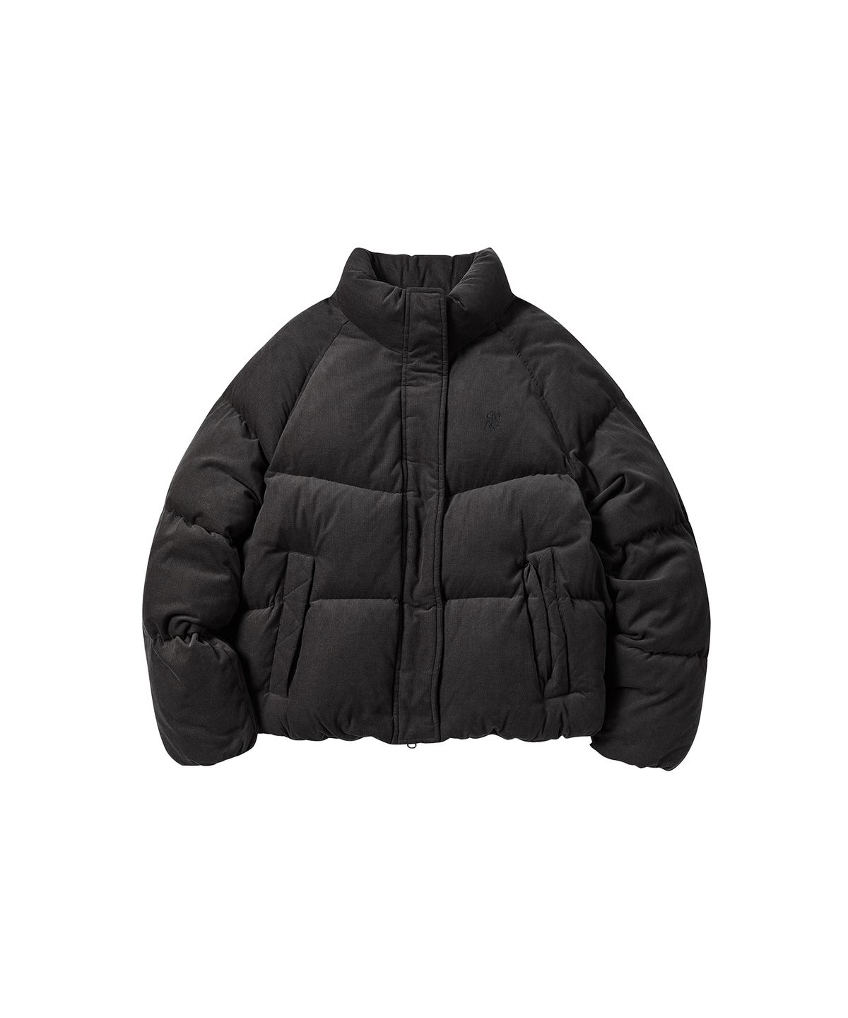 꼬모니노즈(COMONINOZ) W CORDUROY SHORT PUFFER [CHARCOAL]