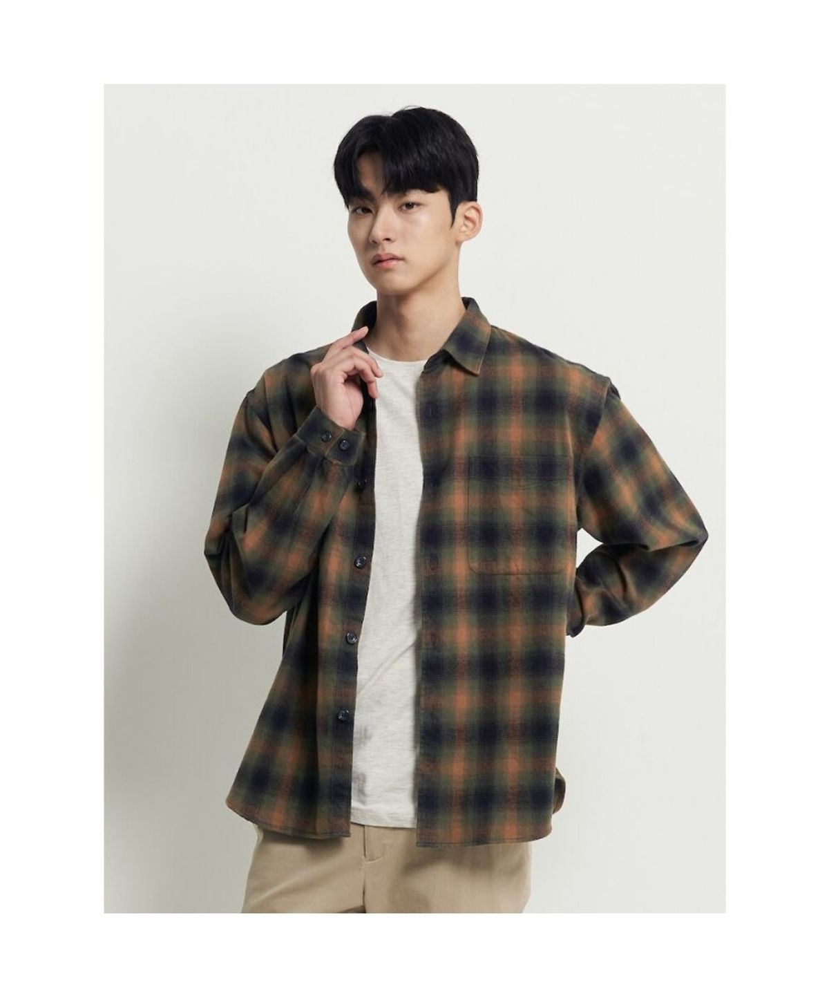 빈폴 멘(BEANPOLE MEN) 옴브레 체크 아우터형 셔츠  머스타드