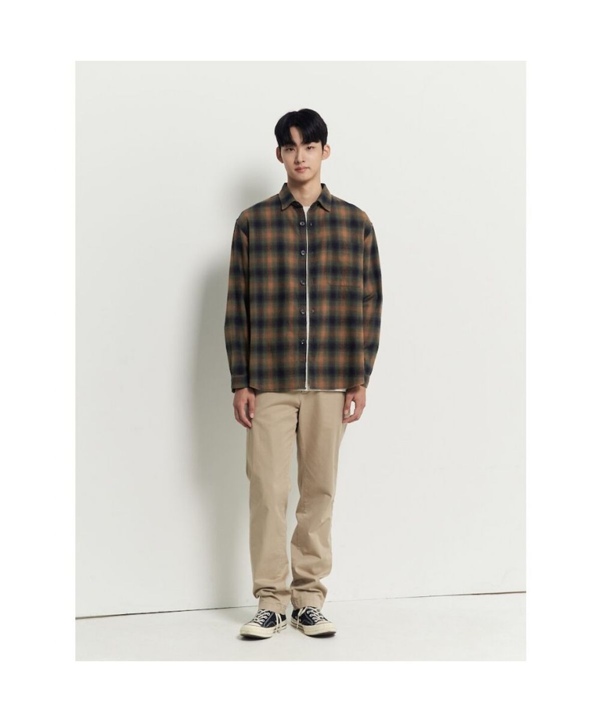 빈폴 멘(BEANPOLE MEN) 옴브레 체크 아우터형 셔츠  머스타드