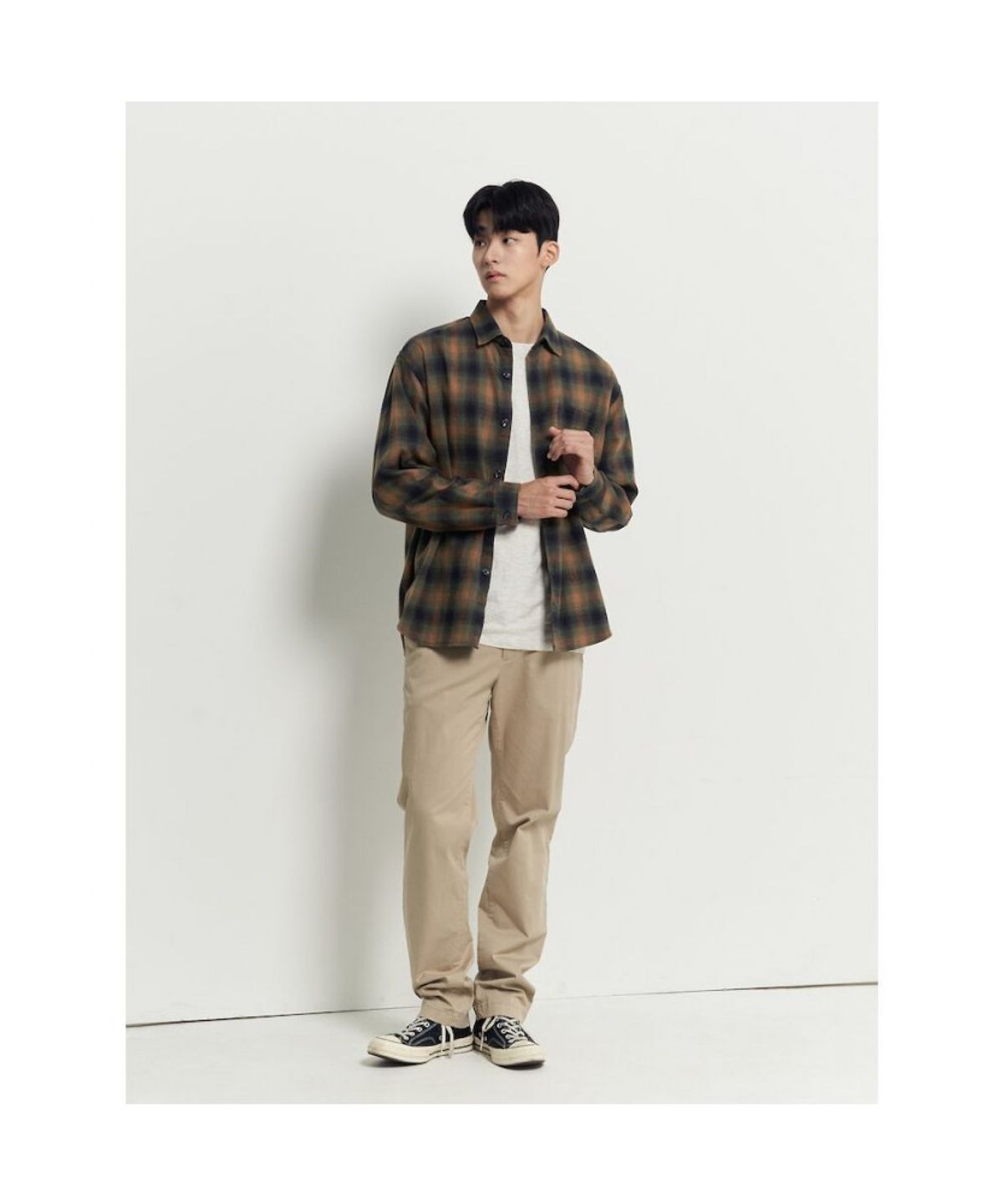 빈폴 멘(BEANPOLE MEN) 옴브레 체크 아우터형 셔츠  머스타드