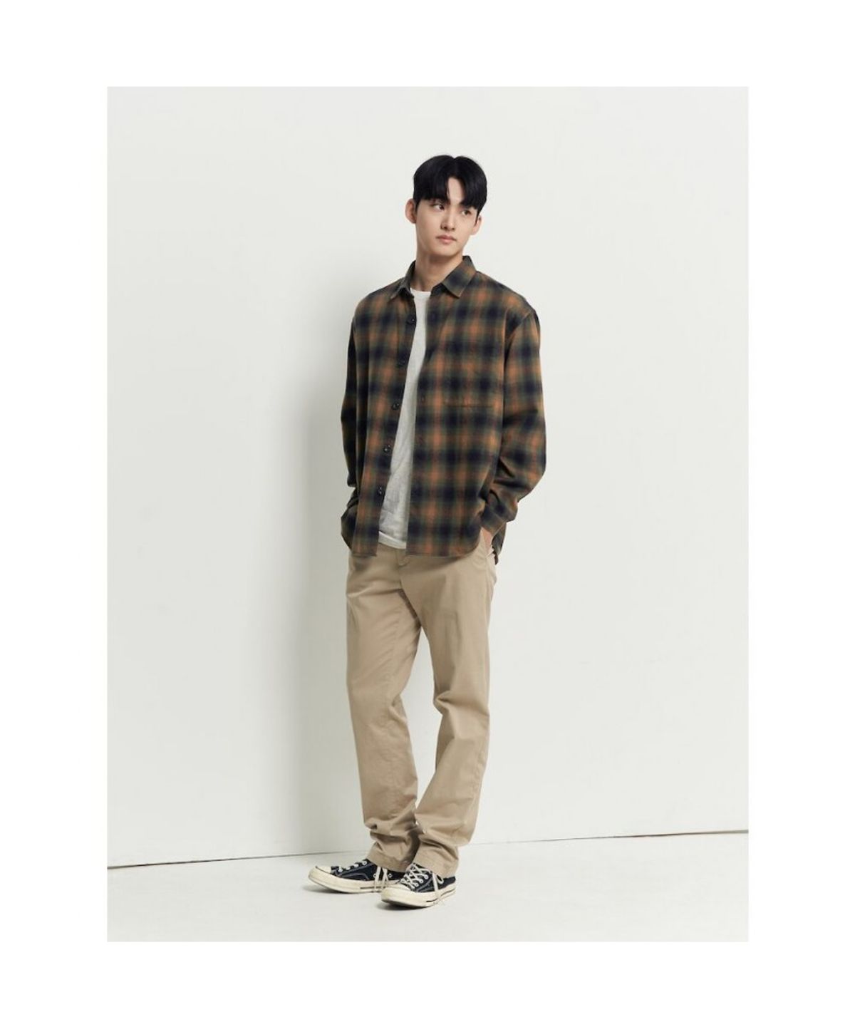 빈폴 멘(BEANPOLE MEN) 옴브레 체크 아우터형 셔츠  머스타드