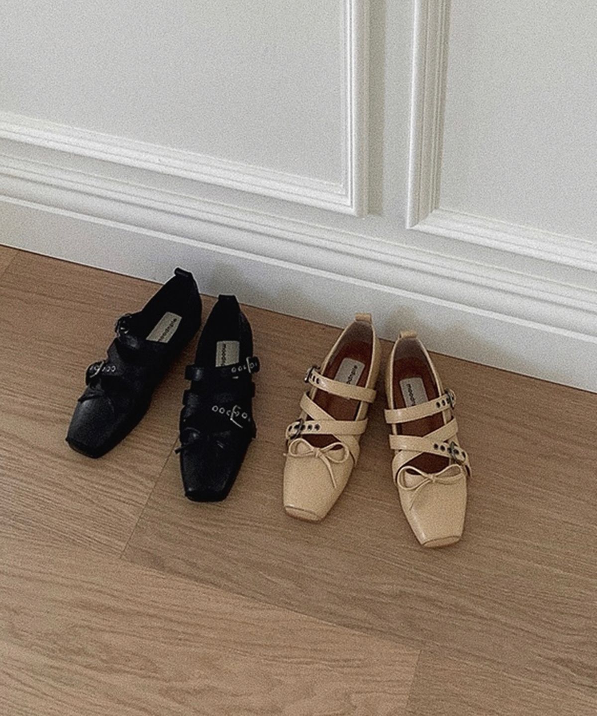 무드앤플(MOODNPLE) dorosi eyelet ribbon flat shoes 2color 1cm