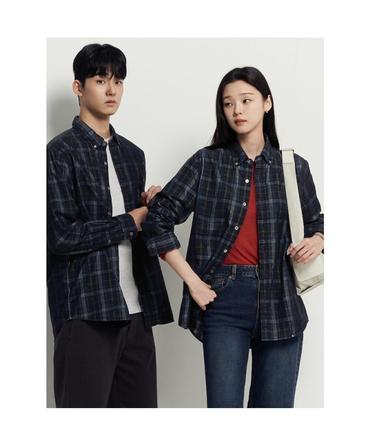 빈폴 멘(BEANPOLE MEN) 남녀공용 코듀로이 체크 셔츠  네이비