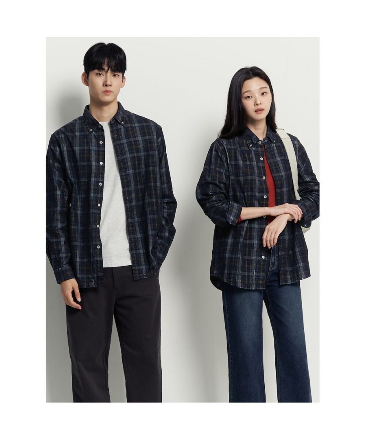 빈폴 멘(BEANPOLE MEN) 남녀공용 코듀로이 체크 셔츠  네이비