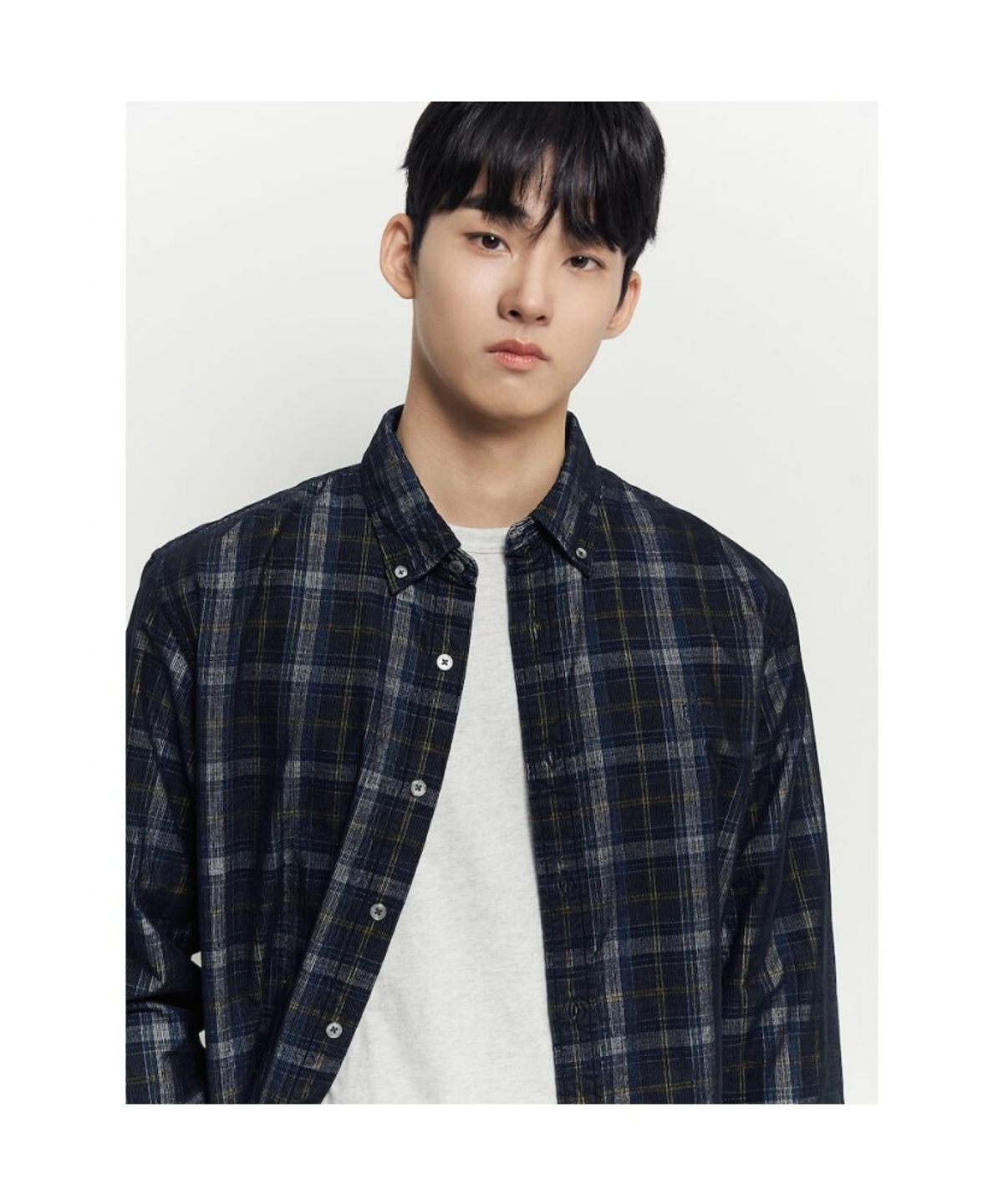 빈폴 멘(BEANPOLE MEN) 남녀공용 코듀로이 체크 셔츠  네이비