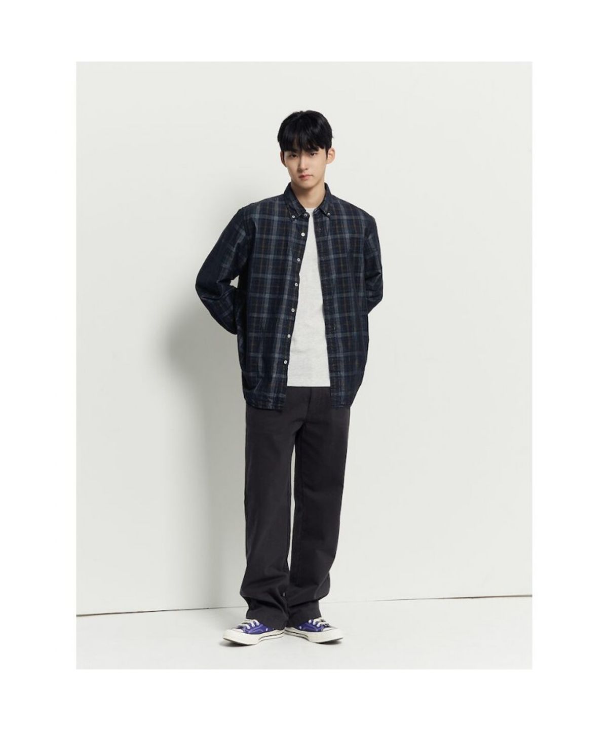빈폴 멘(BEANPOLE MEN) 남녀공용 코듀로이 체크 셔츠  네이비
