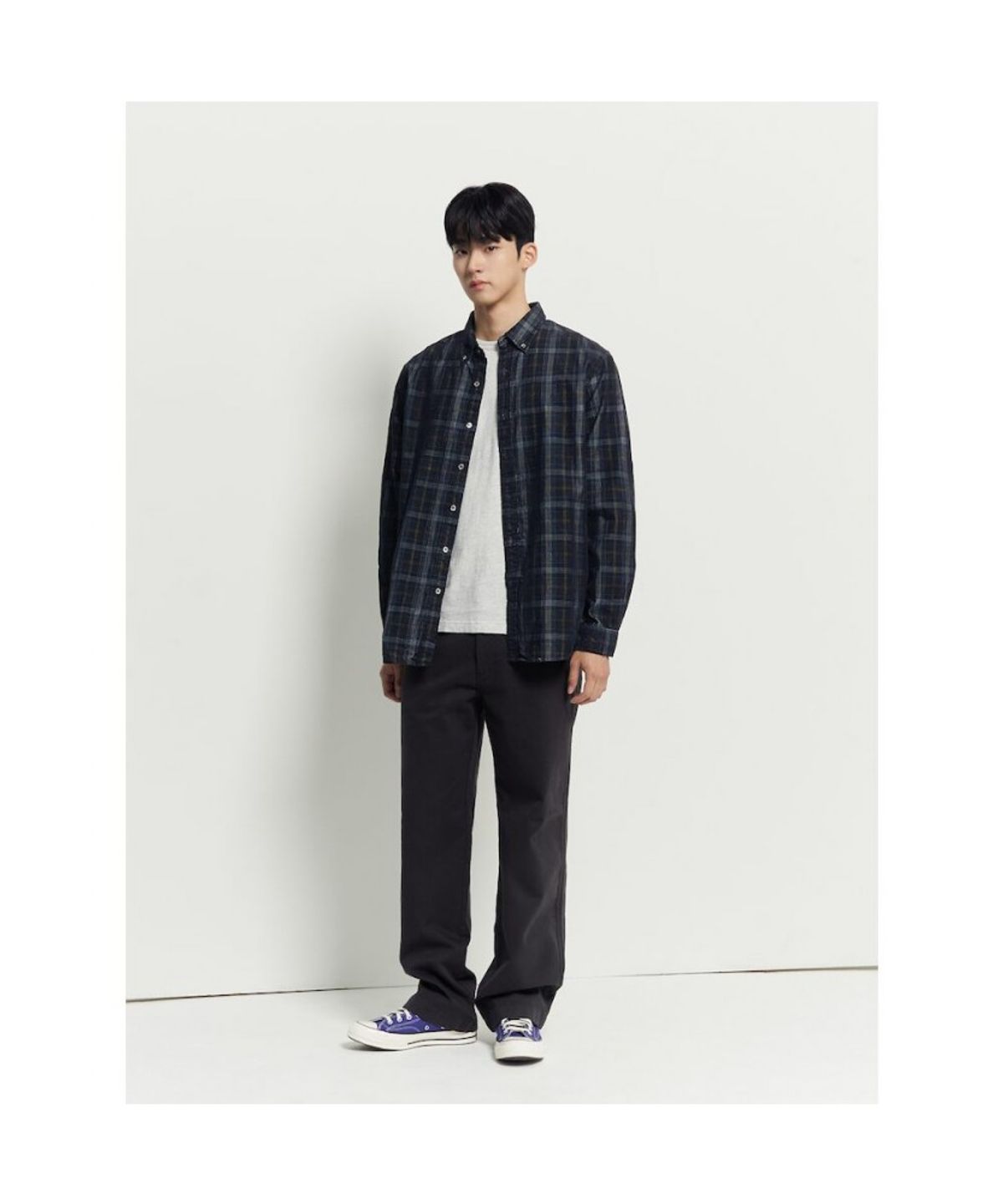 빈폴 멘(BEANPOLE MEN) 남녀공용 코듀로이 체크 셔츠  네이비