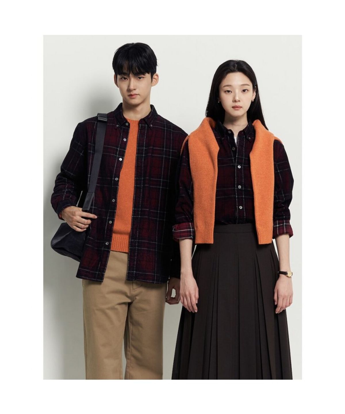 빈폴 멘(BEANPOLE MEN) 남녀공용 코듀로이 체크 셔츠  레드