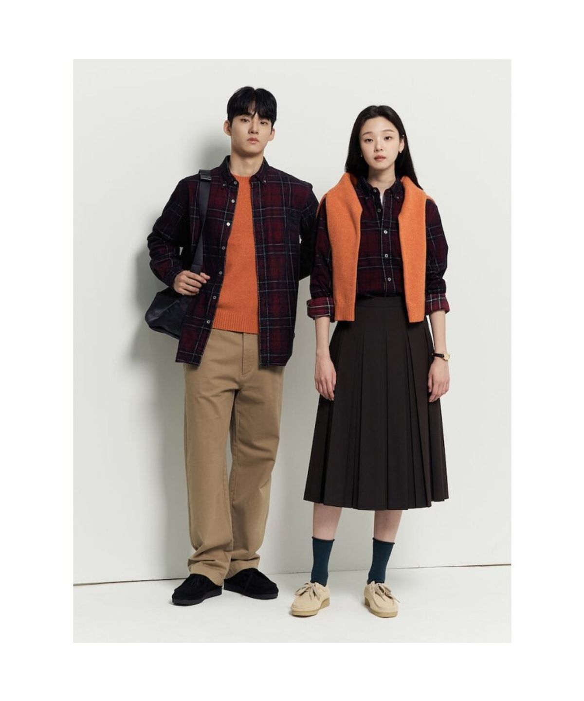 빈폴 멘(BEANPOLE MEN) 남녀공용 코듀로이 체크 셔츠  레드