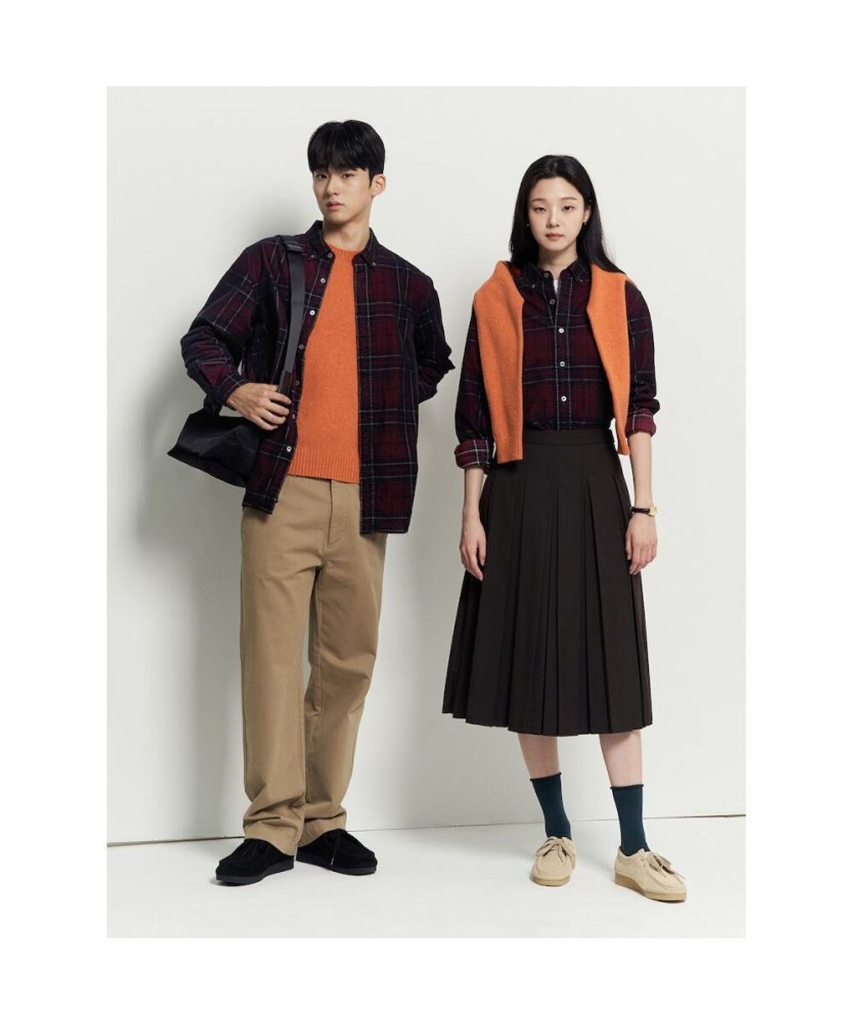 빈폴 멘(BEANPOLE MEN) 남녀공용 코듀로이 체크 셔츠  레드