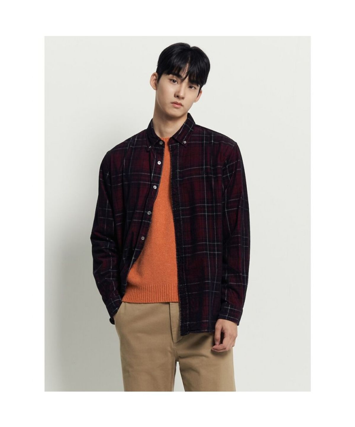 빈폴 멘(BEANPOLE MEN) 남녀공용 코듀로이 체크 셔츠  레드