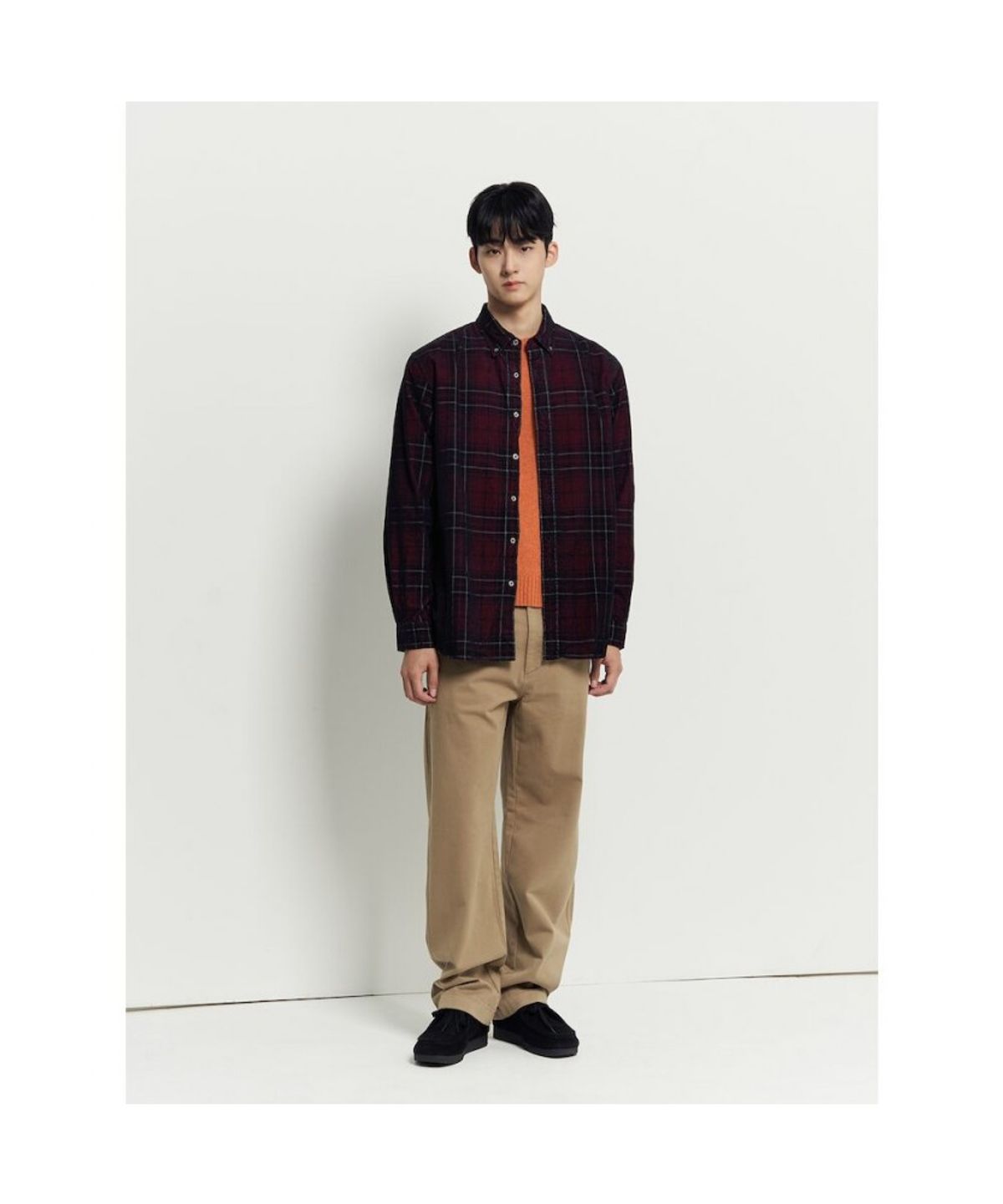 빈폴 멘(BEANPOLE MEN) 남녀공용 코듀로이 체크 셔츠  레드
