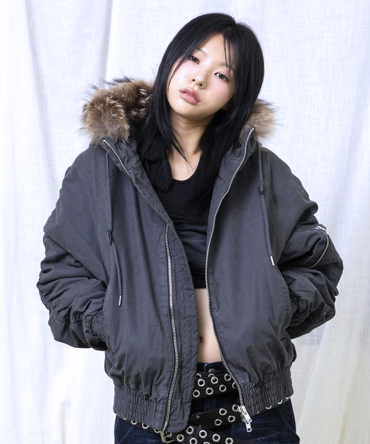 글랙(GLACK) GJ098 러스티 N2B 숏 파카 (GRAY)