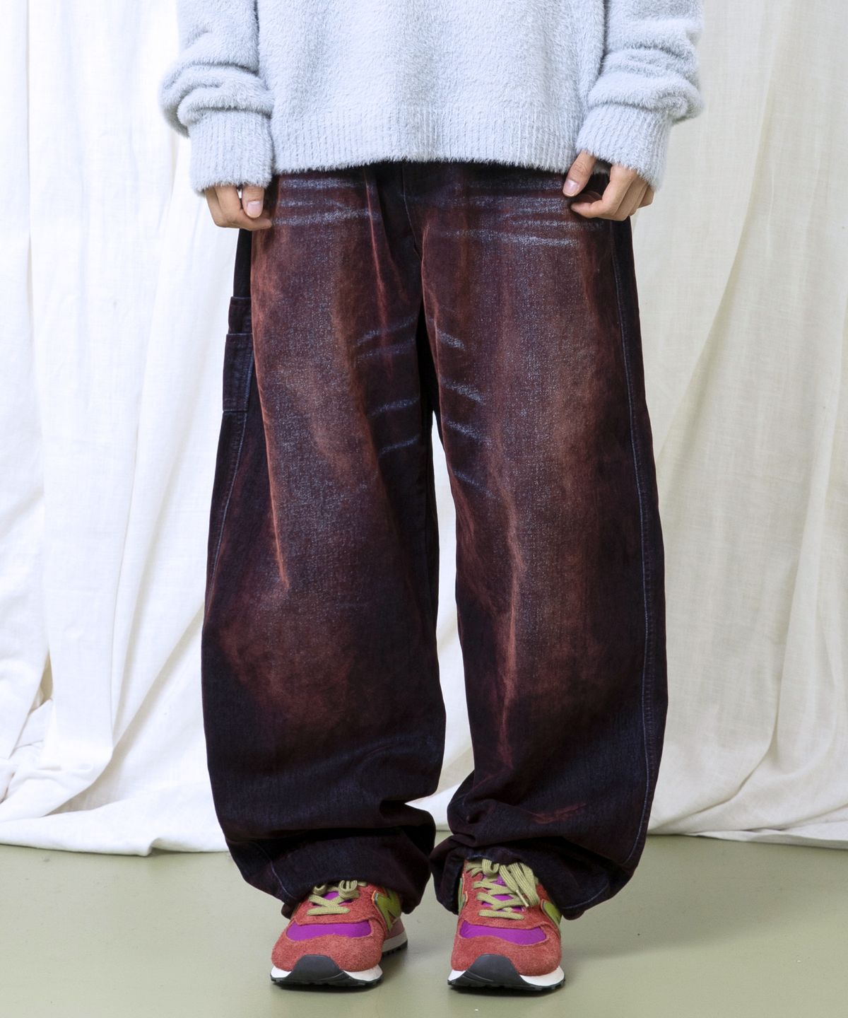 글랙(GLACK) GP174 러스티 워시드 와이드 팬츠 (BURGUNDY)