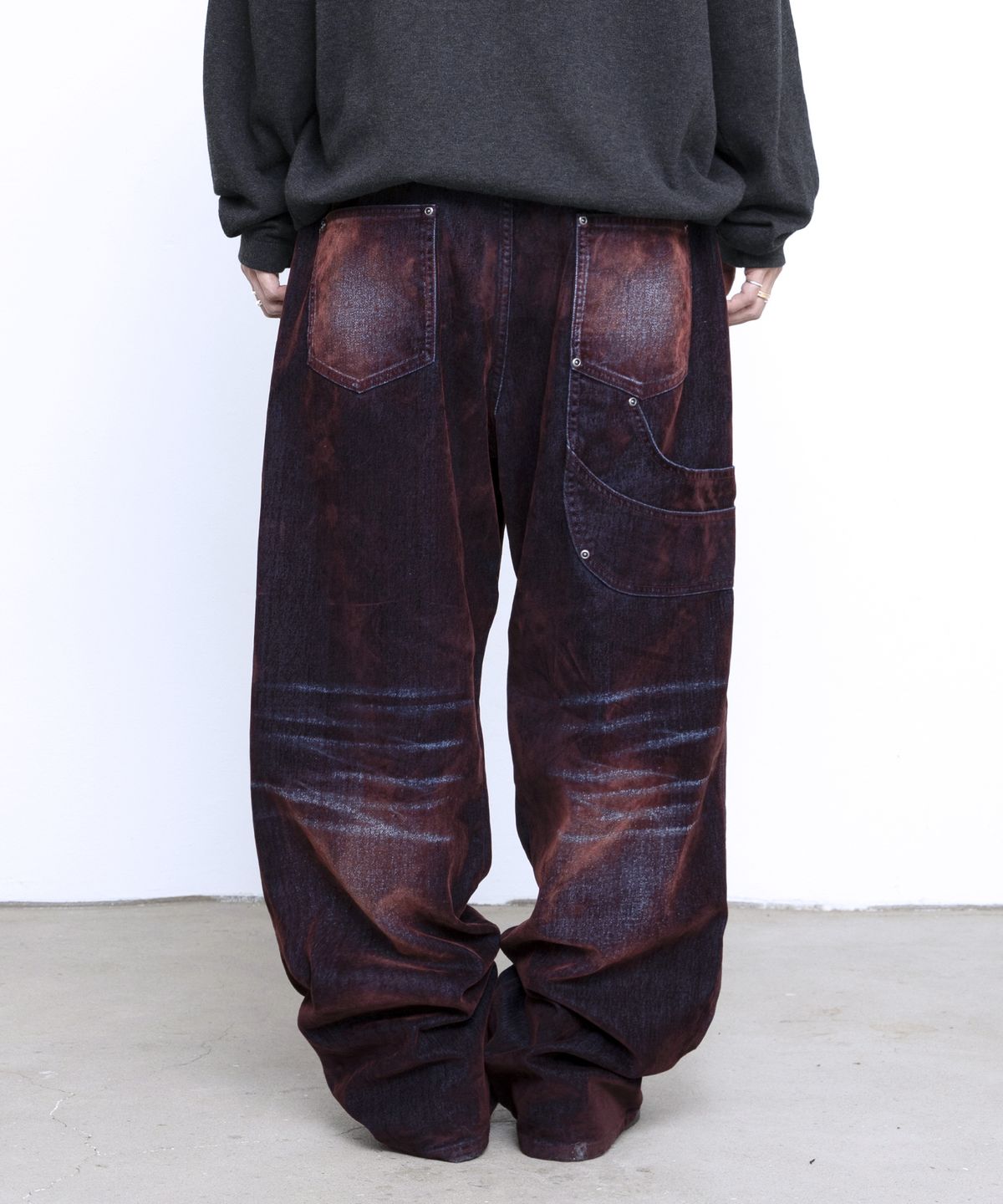 글랙(GLACK) GP174 러스티 워시드 와이드 팬츠 (BURGUNDY)