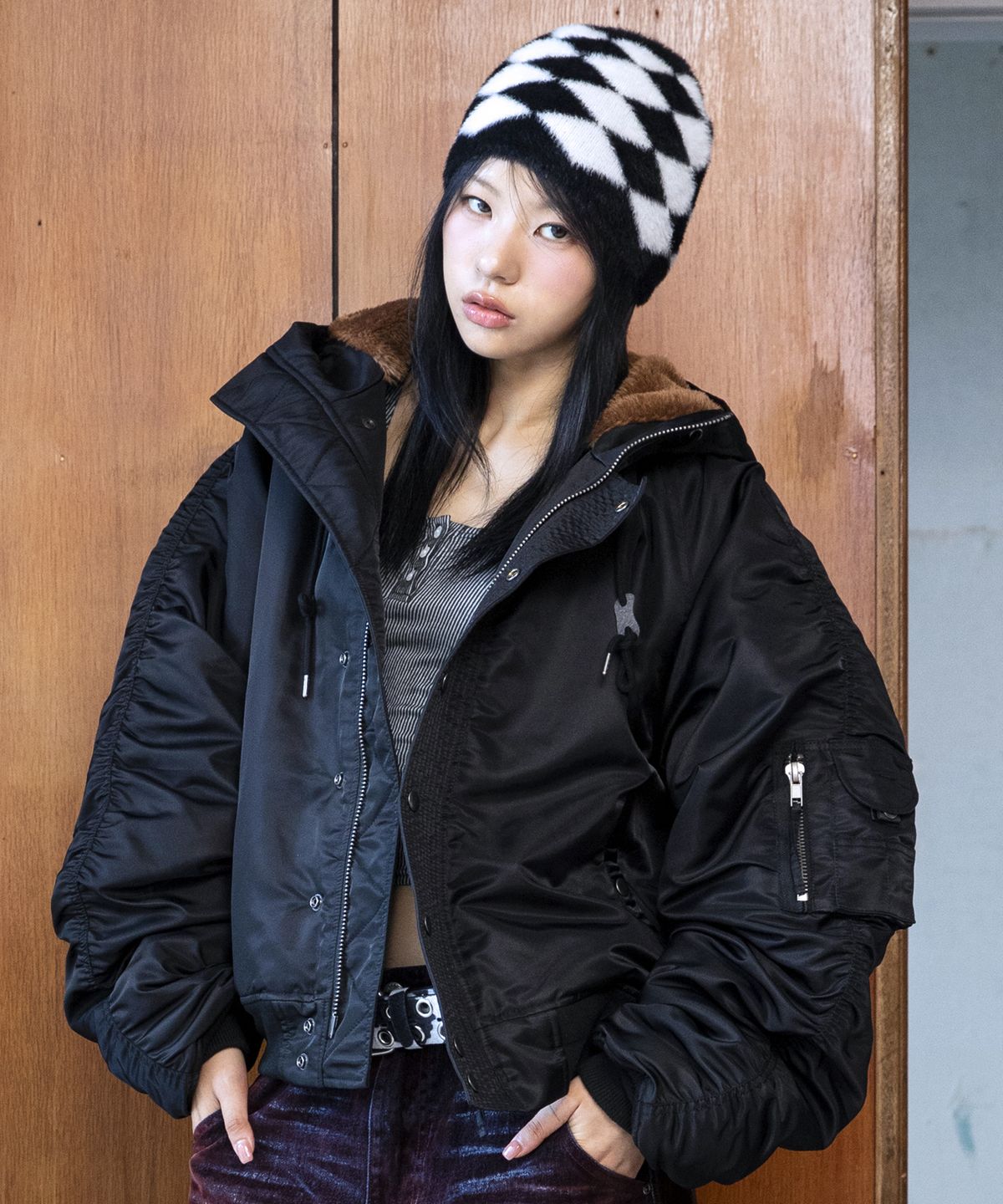 글랙(GLACK) GJ107 리워크 N2B 나일론 숏 파카 (BLACK)