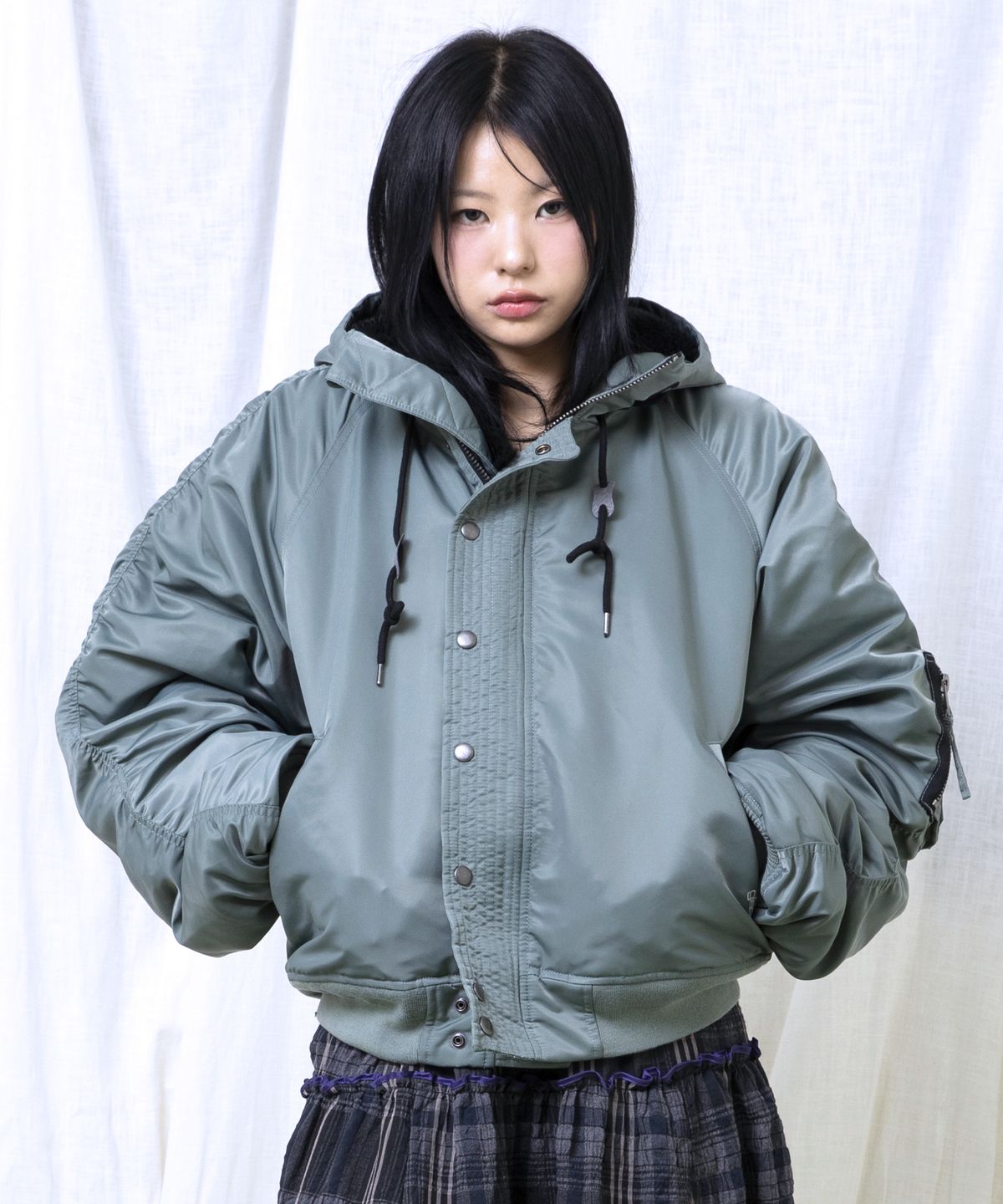 글랙(GLACK) GJ107 리워크 N2B 나일론 숏 파카 (SAGE GREEN)