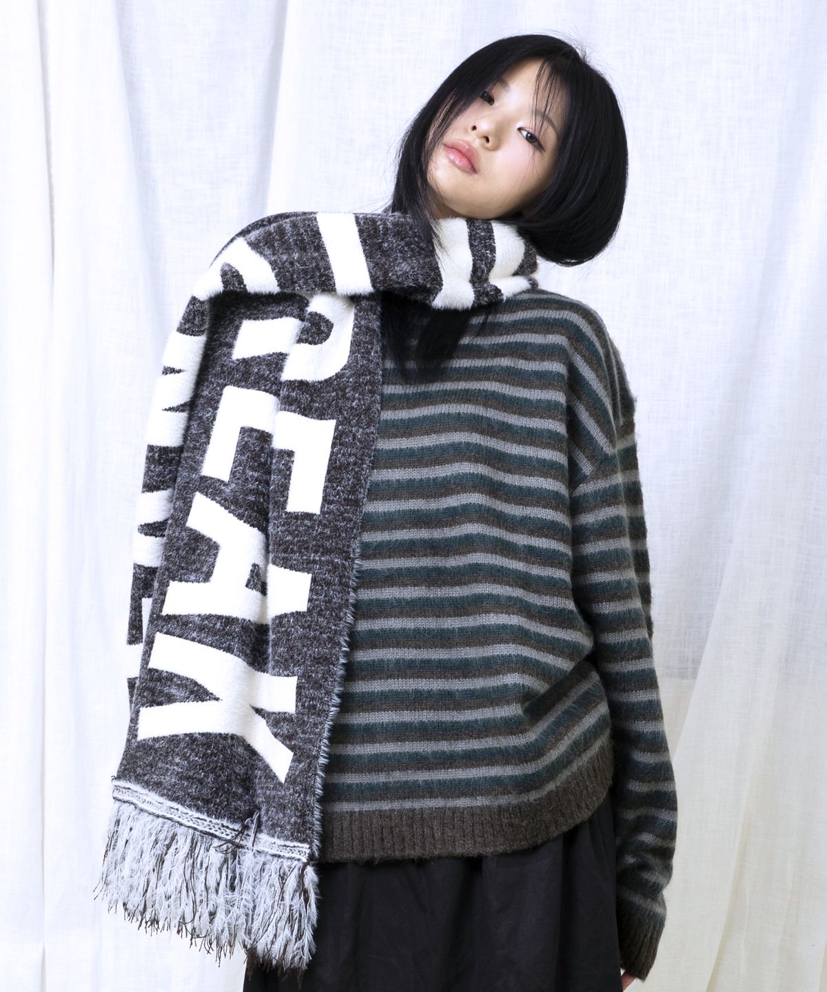 글랙(GLACK) GAC030 파나틱 헤어리 자카드 머플러 (BLACK)