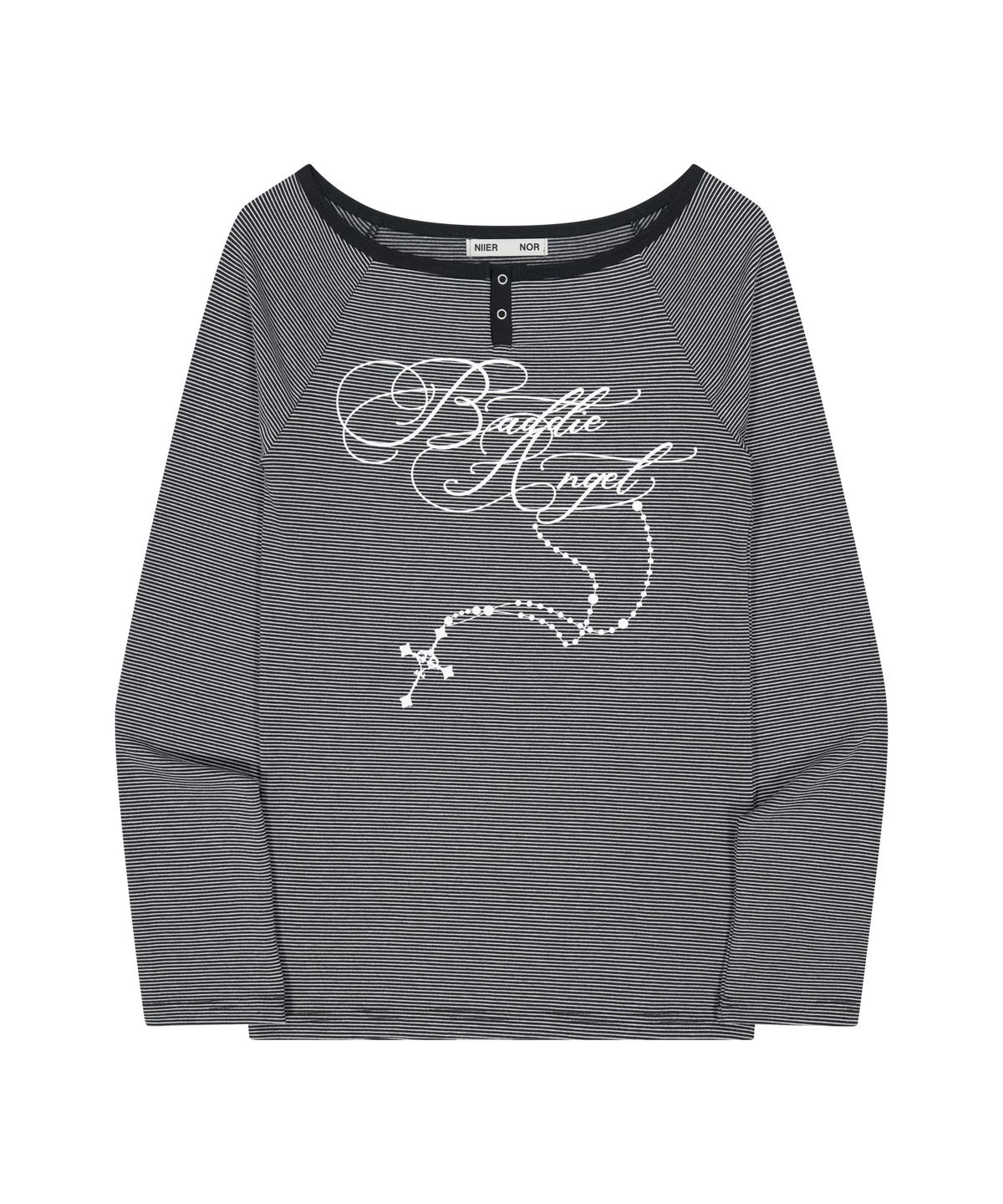 니어노어(NIIER NOR) ROSARY STRIPE L/S TEE_BLACK