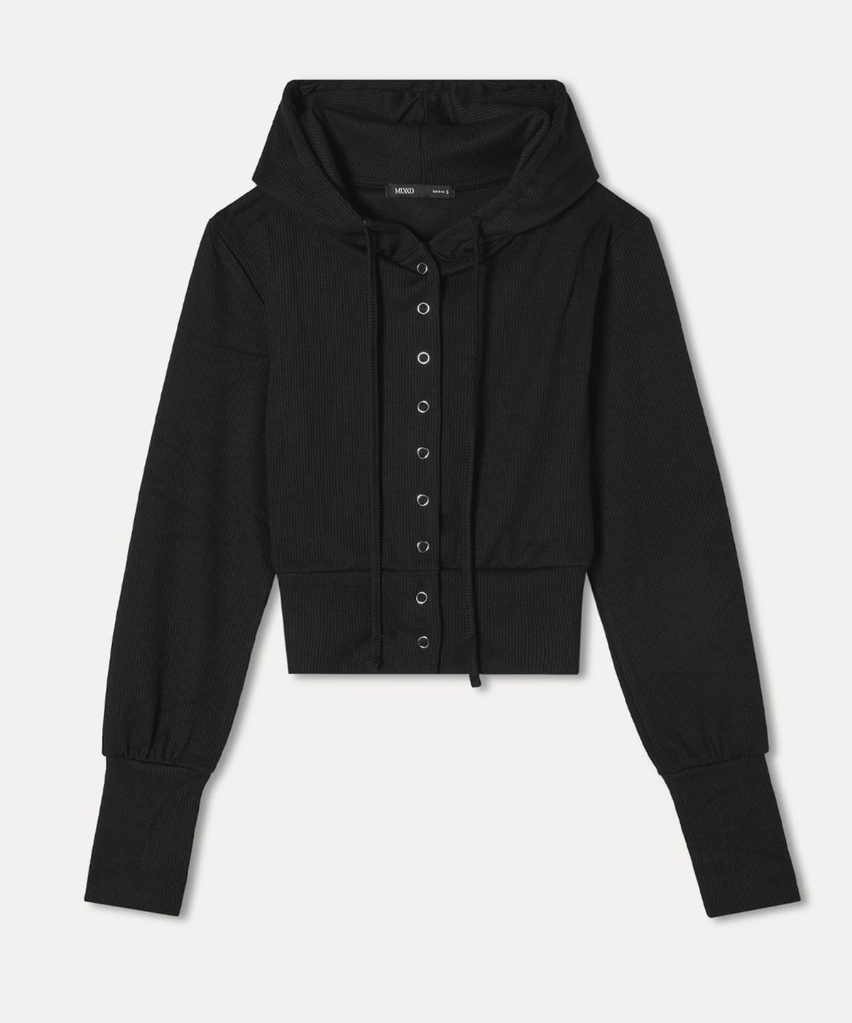 미쏘(MIXXO) 골지 후드 스냅 긴팔 티셔츠_MIWLWFT22A