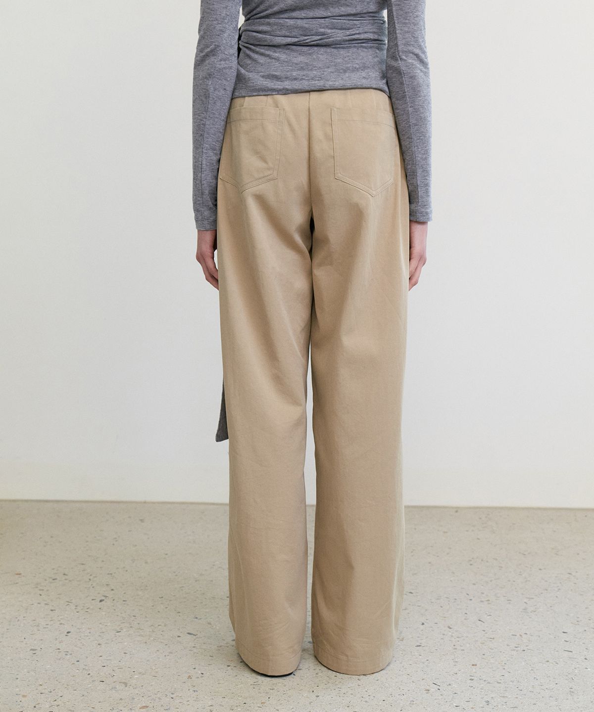 스텝어라운드(STEP AROUND) Cotton wide relaxed pants_BEIGE