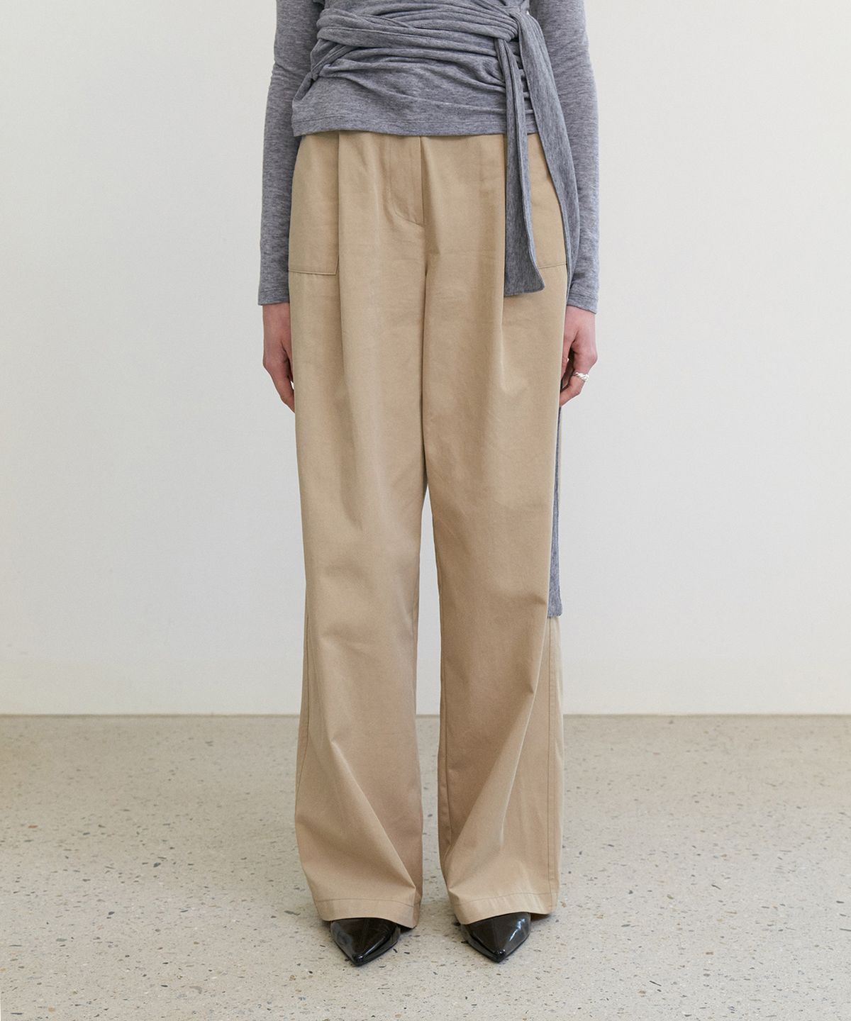 스텝어라운드(STEP AROUND) Cotton wide relaxed pants_BEIGE