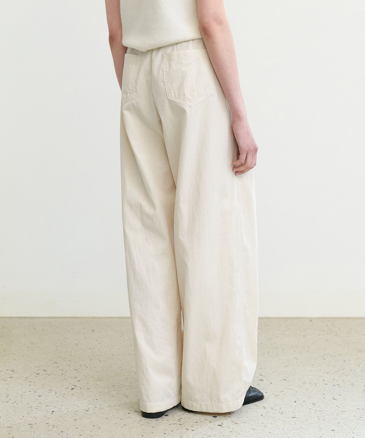 스텝어라운드(STEP AROUND) Cotton wide relaxed pants_IVORY