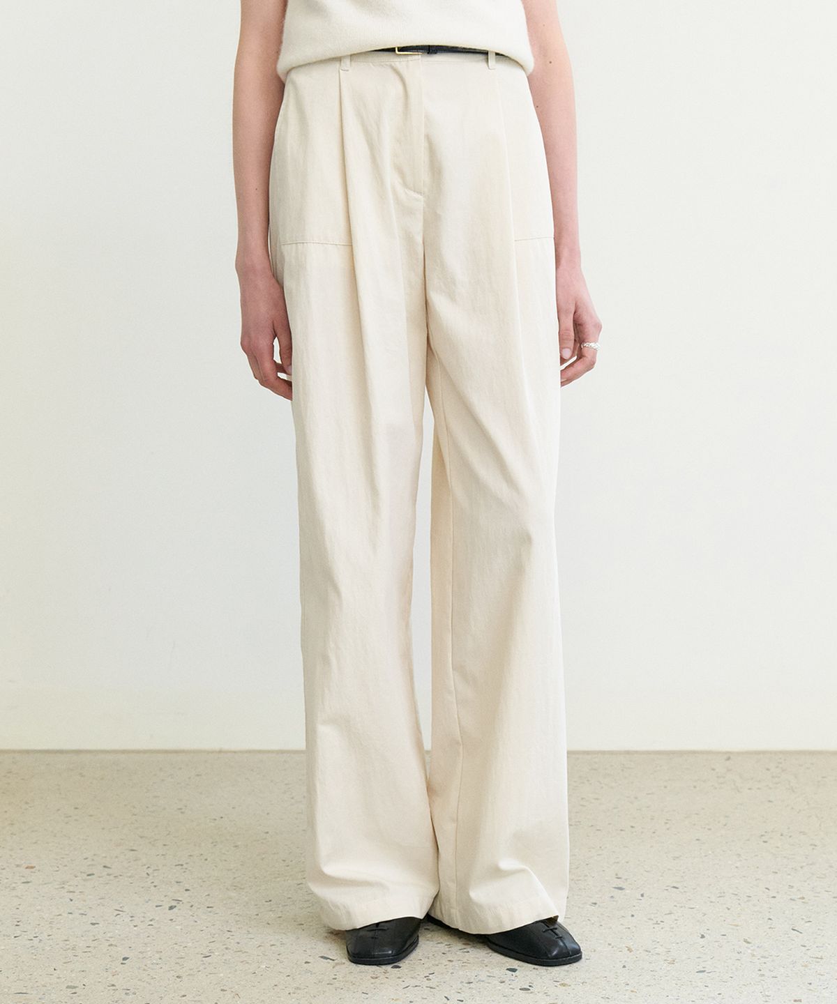 스텝어라운드(STEP AROUND) Cotton wide relaxed pants_IVORY
