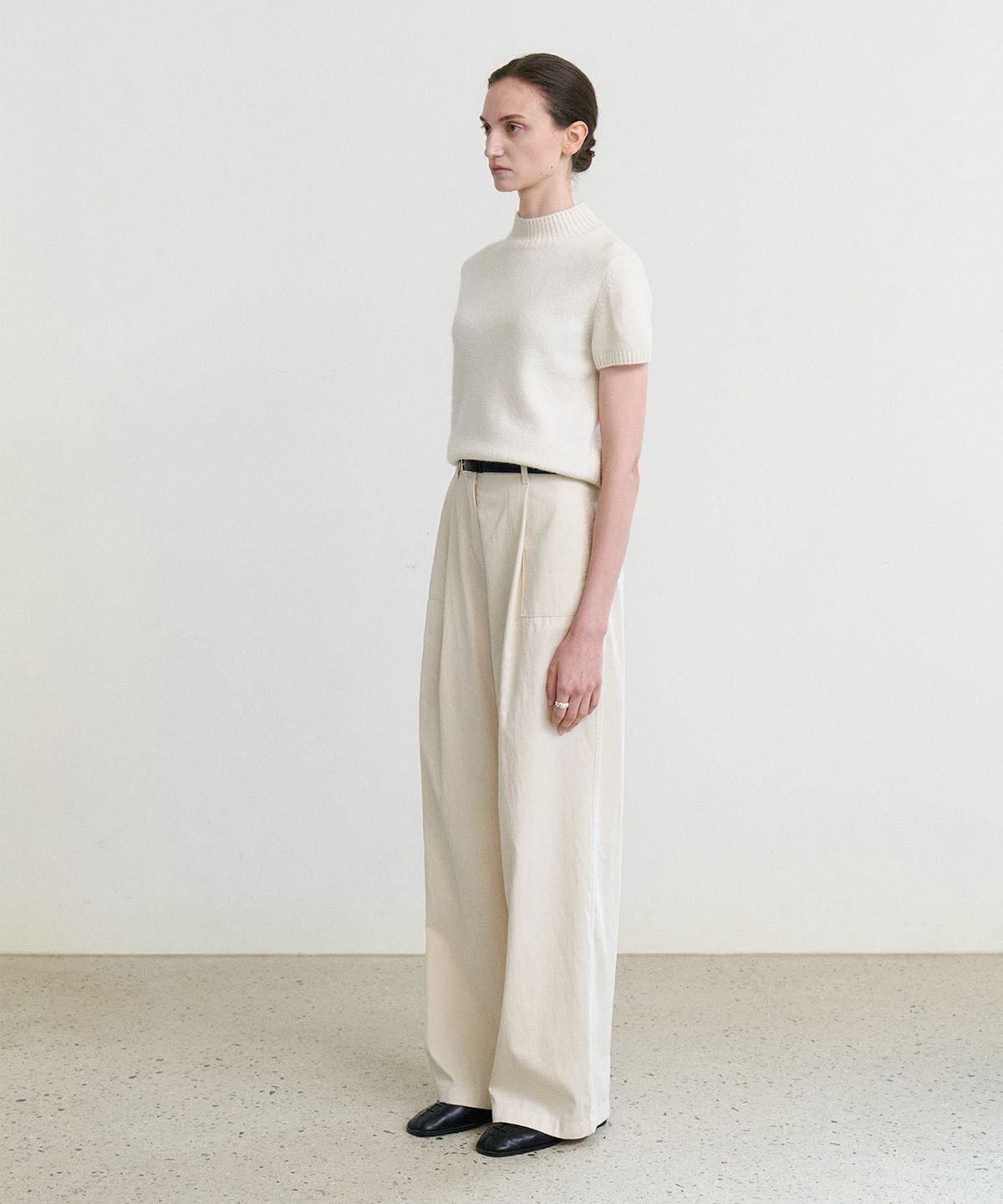 스텝어라운드(STEP AROUND) Cotton wide relaxed pants_IVORY
