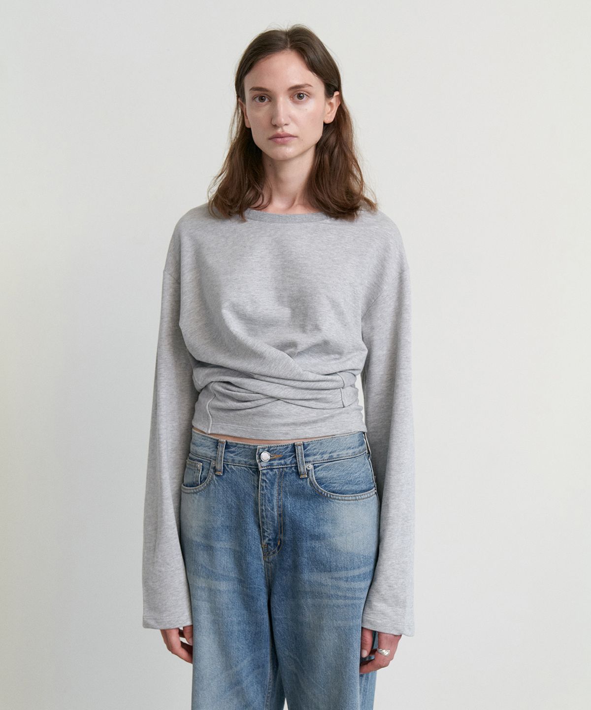 스텝어라운드(STEP AROUND) Loose fit wrap long sleeve t-shirts_M/GREY