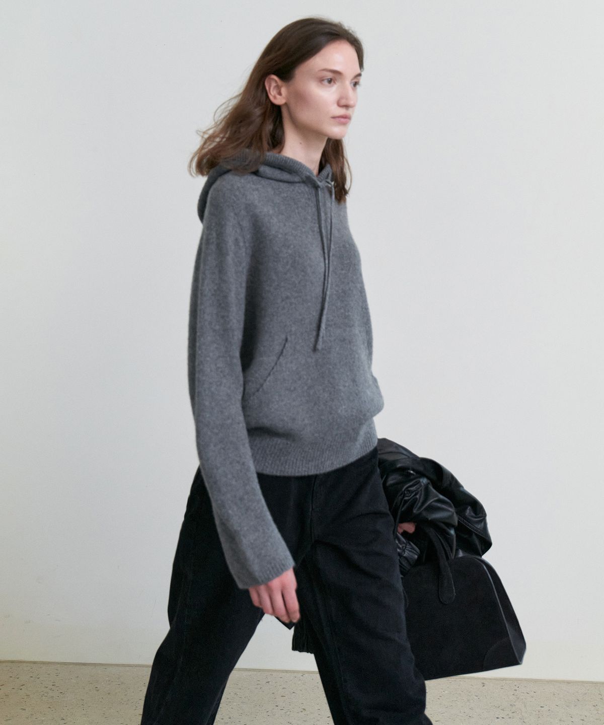 스텝어라운드(STEP AROUND) Cashmere wholegarment hoody pullover_M/GREY