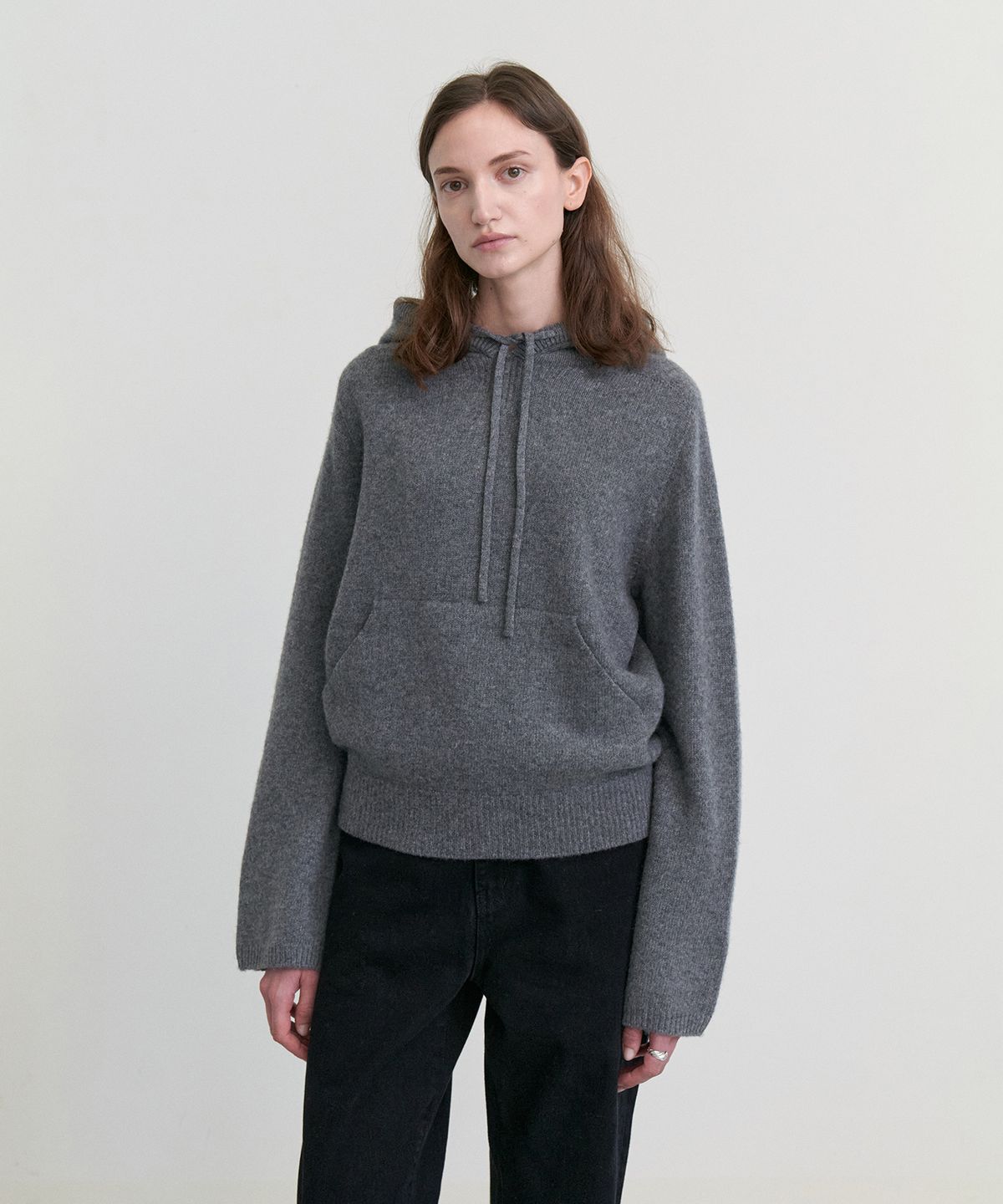스텝어라운드(STEP AROUND) Cashmere wholegarment hoody pullover_M/GREY