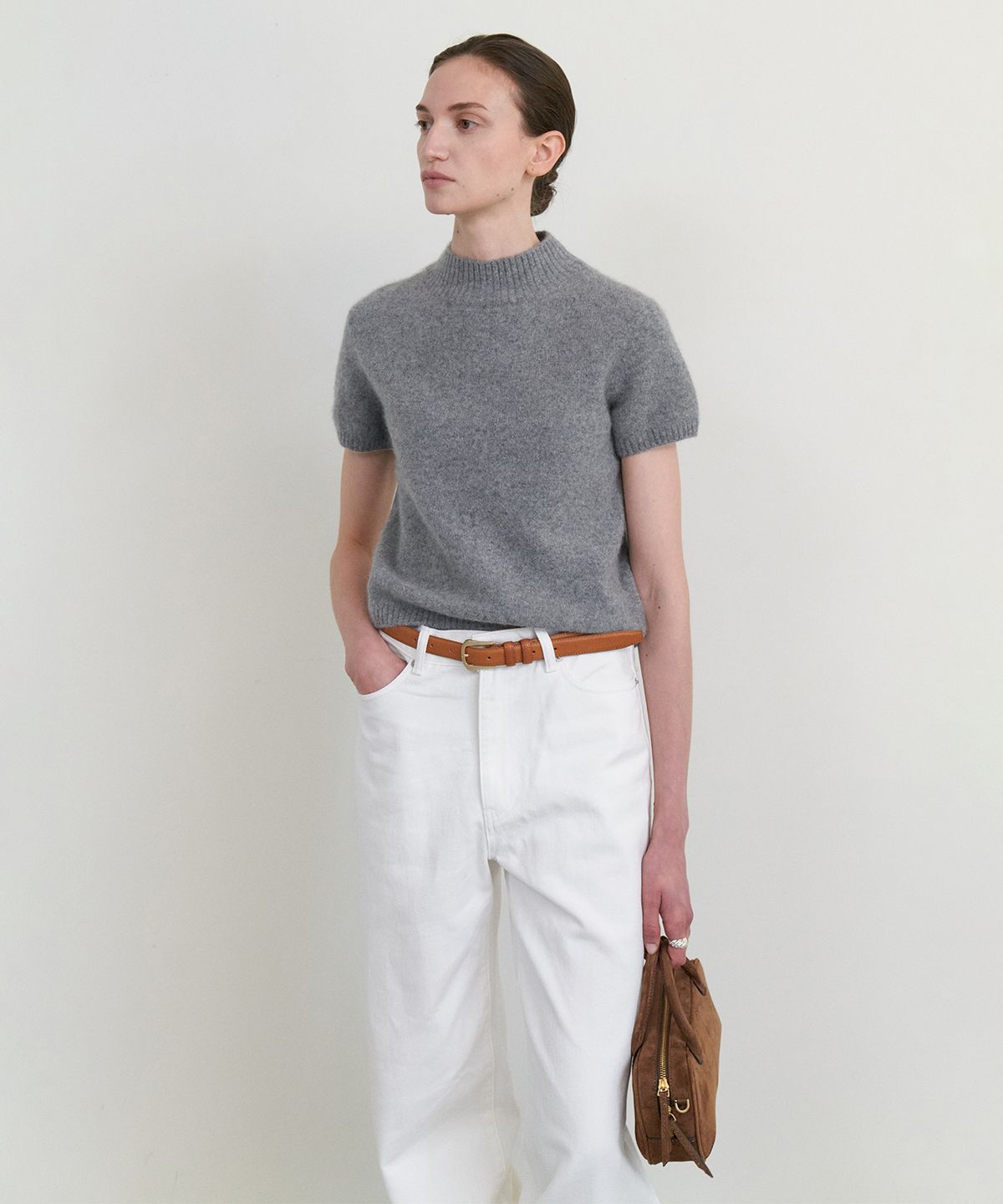 스텝어라운드(STEP AROUND) Mar crop half knit_M/GREY